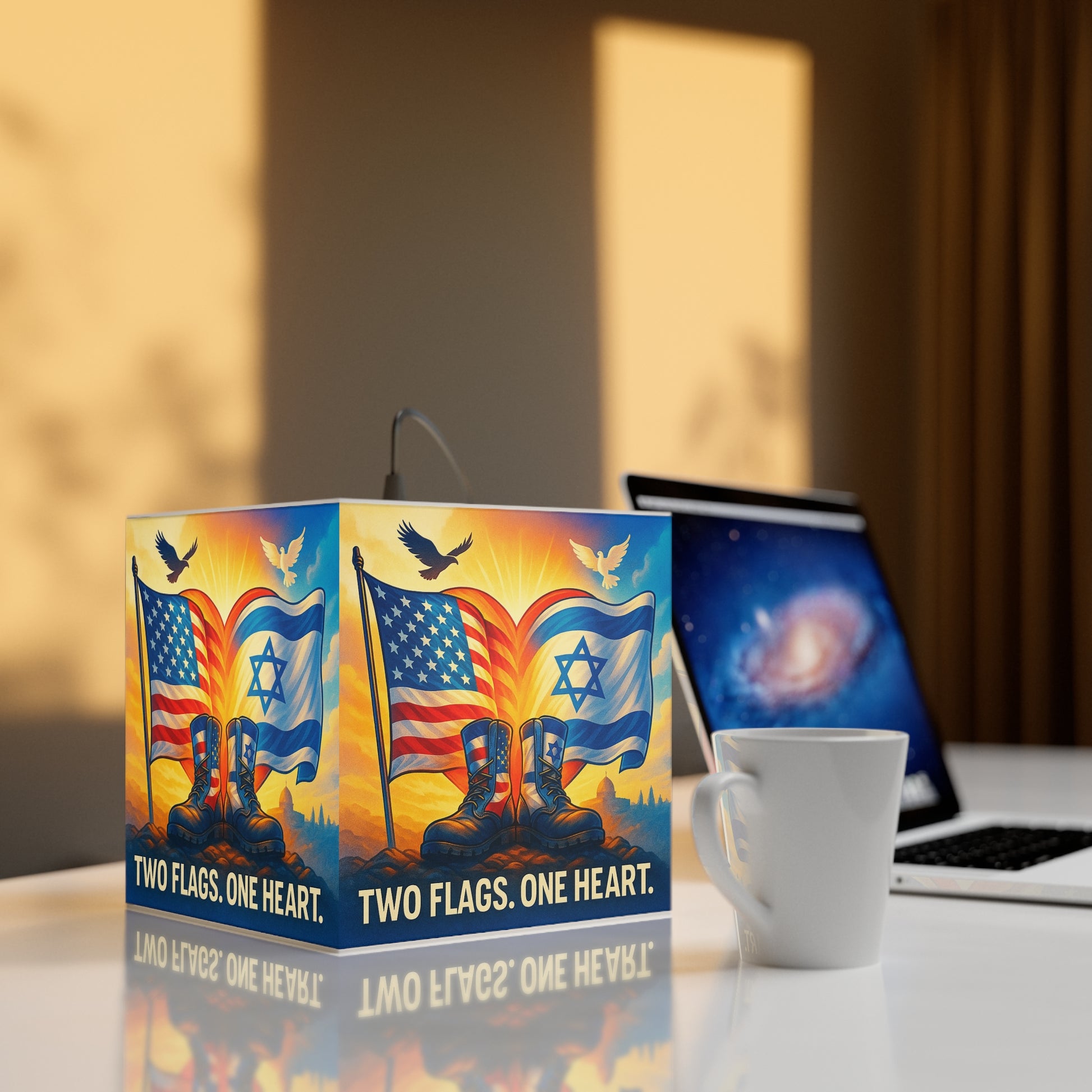 Two Flags. One Heart Light Cube Lamp - American Zionist