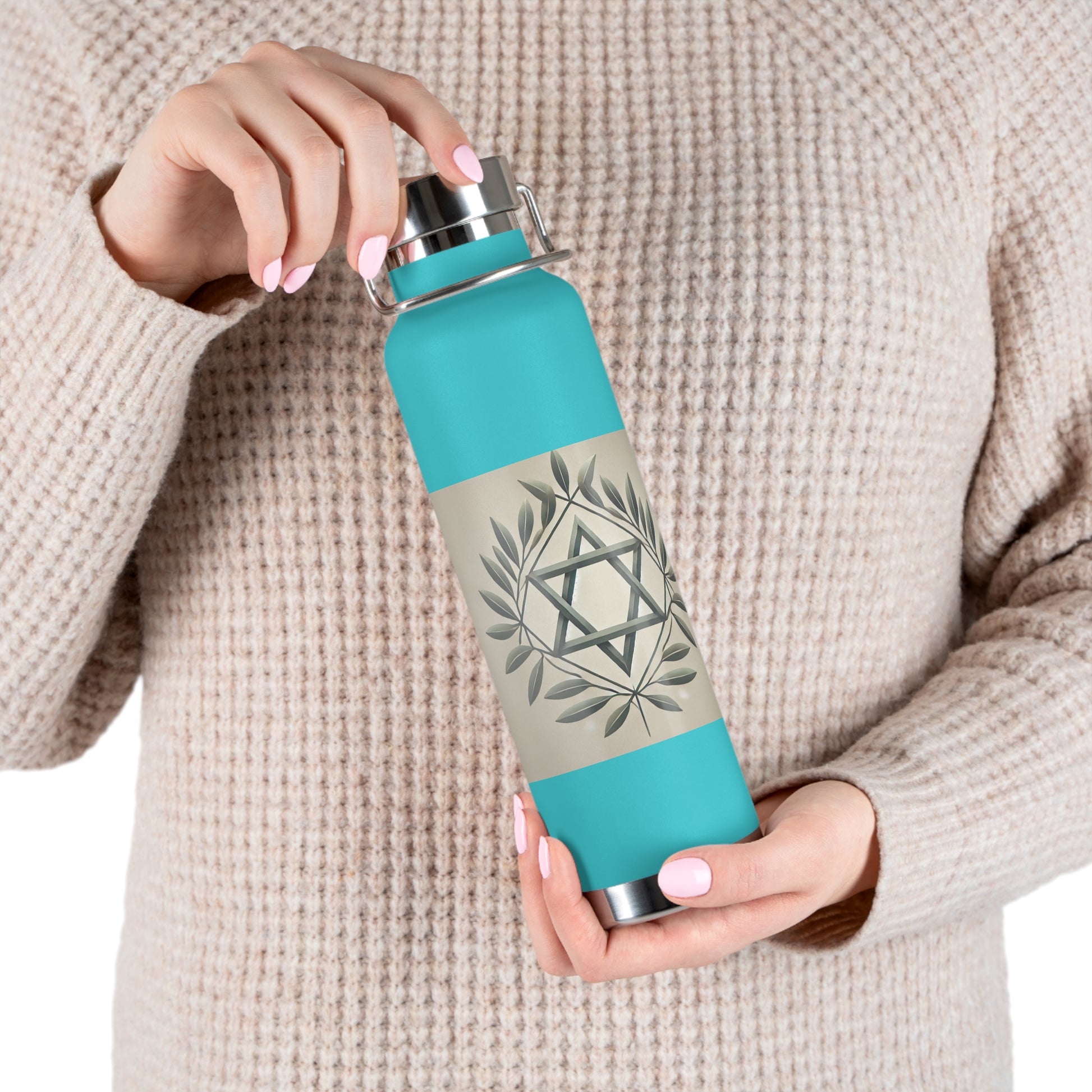 Olive and Star of David Copper Vacuum Insulated Bottle, 22oz - American Zionist