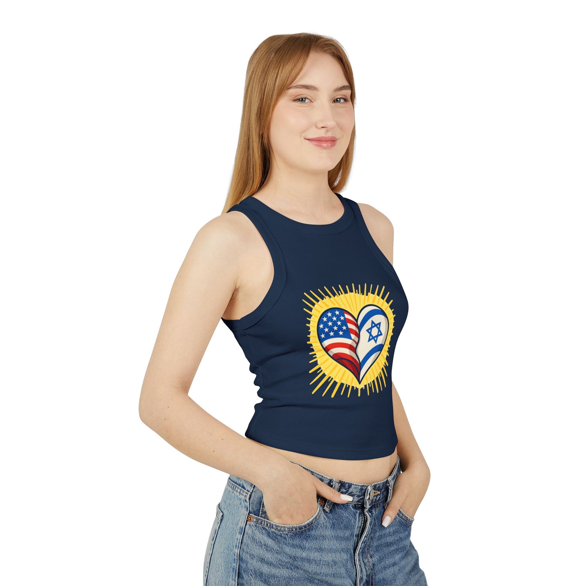 Heart of Two Nations Women's Micro Rib Racer Tank Top - American Zionist