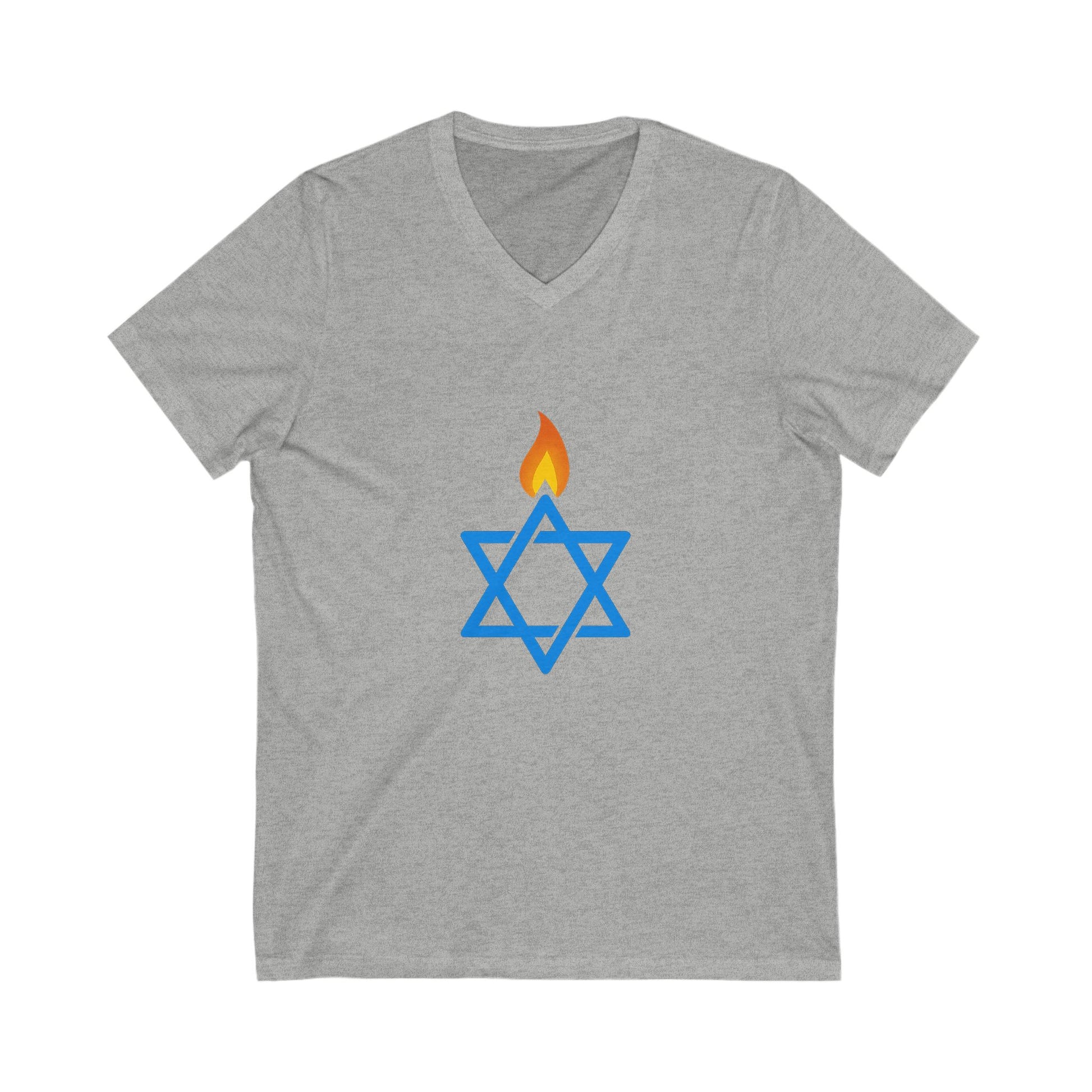Fire Stars Of David Unisex Jersey Short Sleeve V - Neck Tee - American Zionist