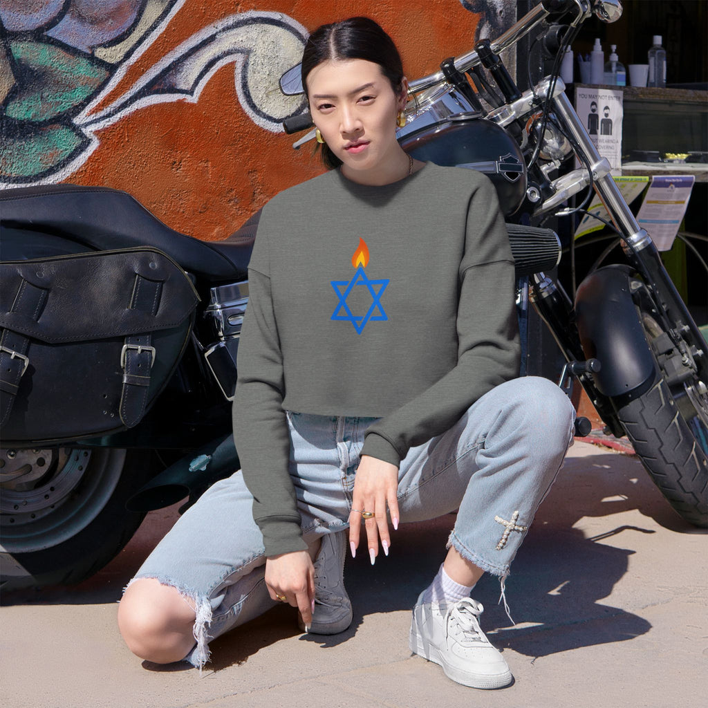 Fire Stars Of David Women's Cropped Sweatshirt - American Zionist