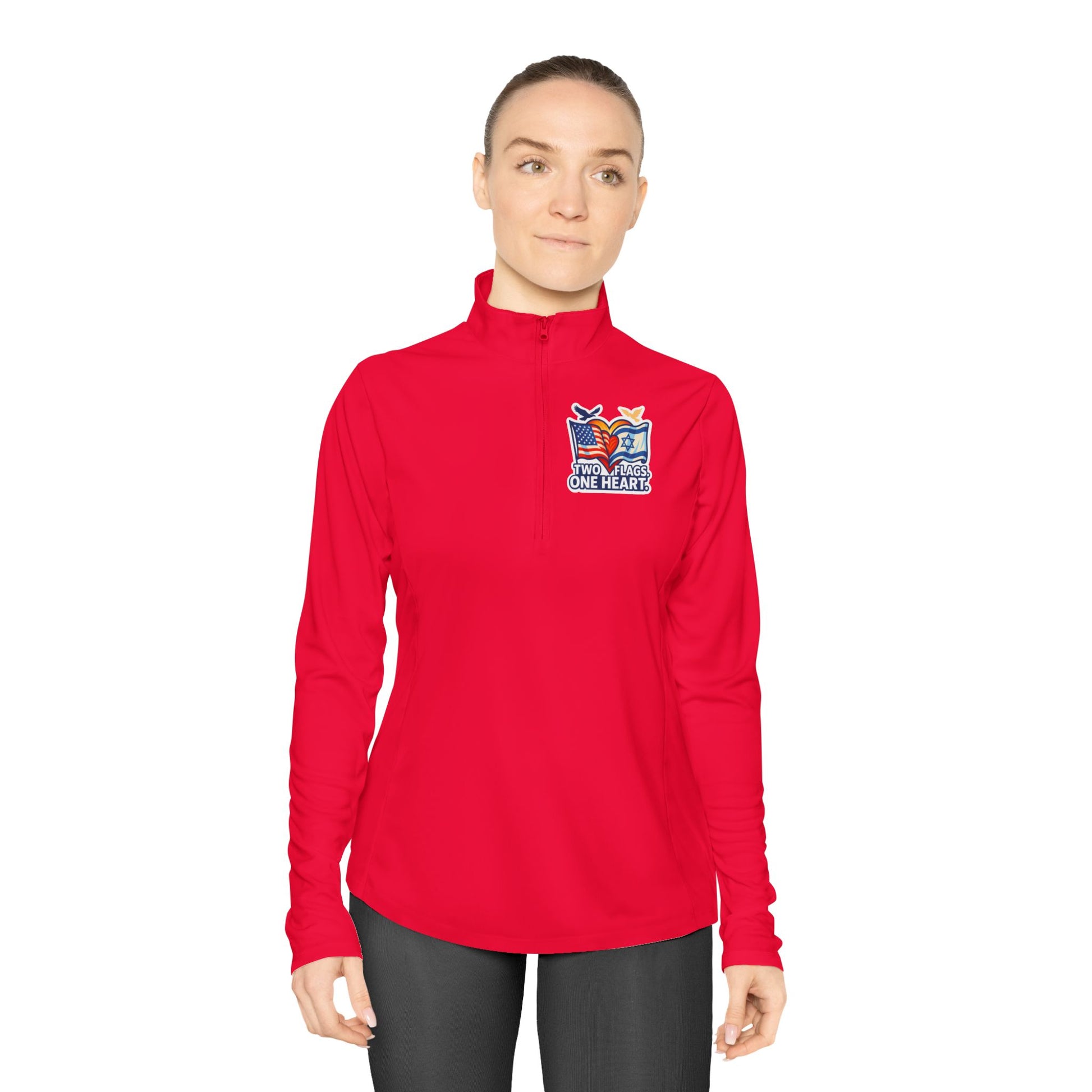Two Flags. One Heart Ladies Quarter - Zip Pullover - American Zionist
