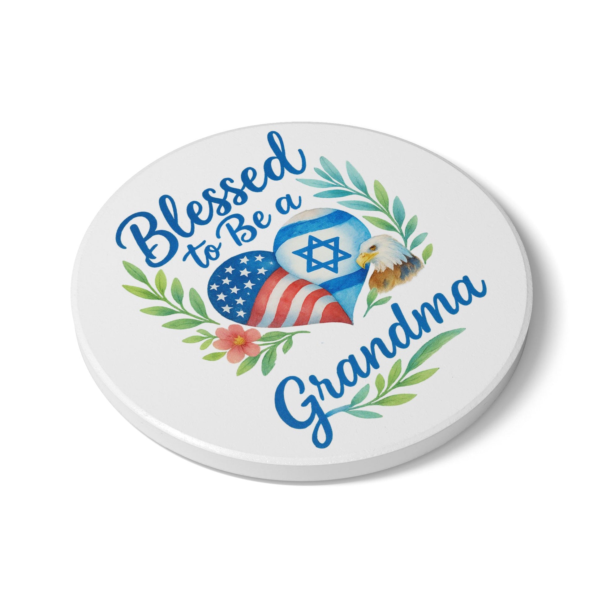 Blessed To Be A Grandma Ceramic Coaster - American Zionist