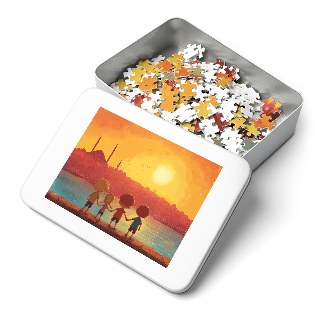 Jewish Kids Over Sunset Jigsaw Puzzle with Tin - American Zionist