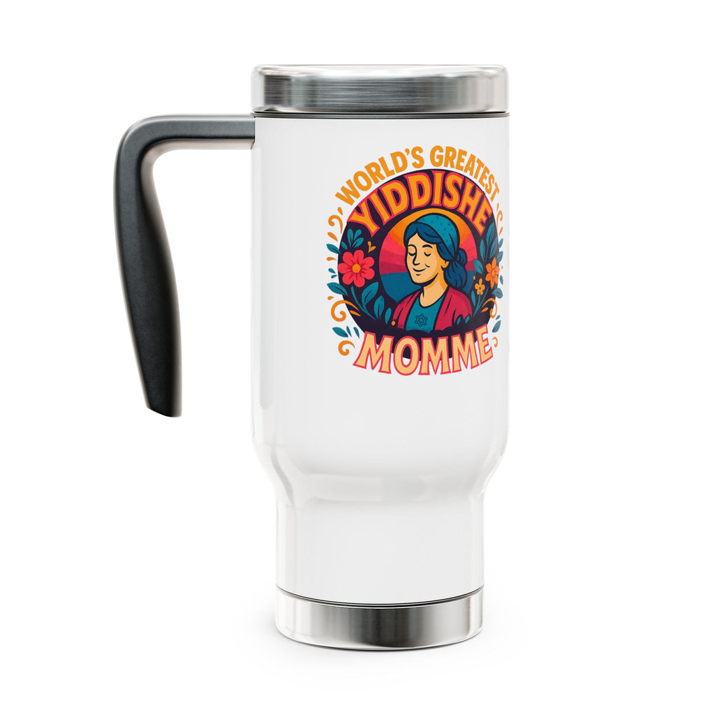 Yiddishe Momme Stainless Steel Travel Mug with Handle, 14oz - American Zionist