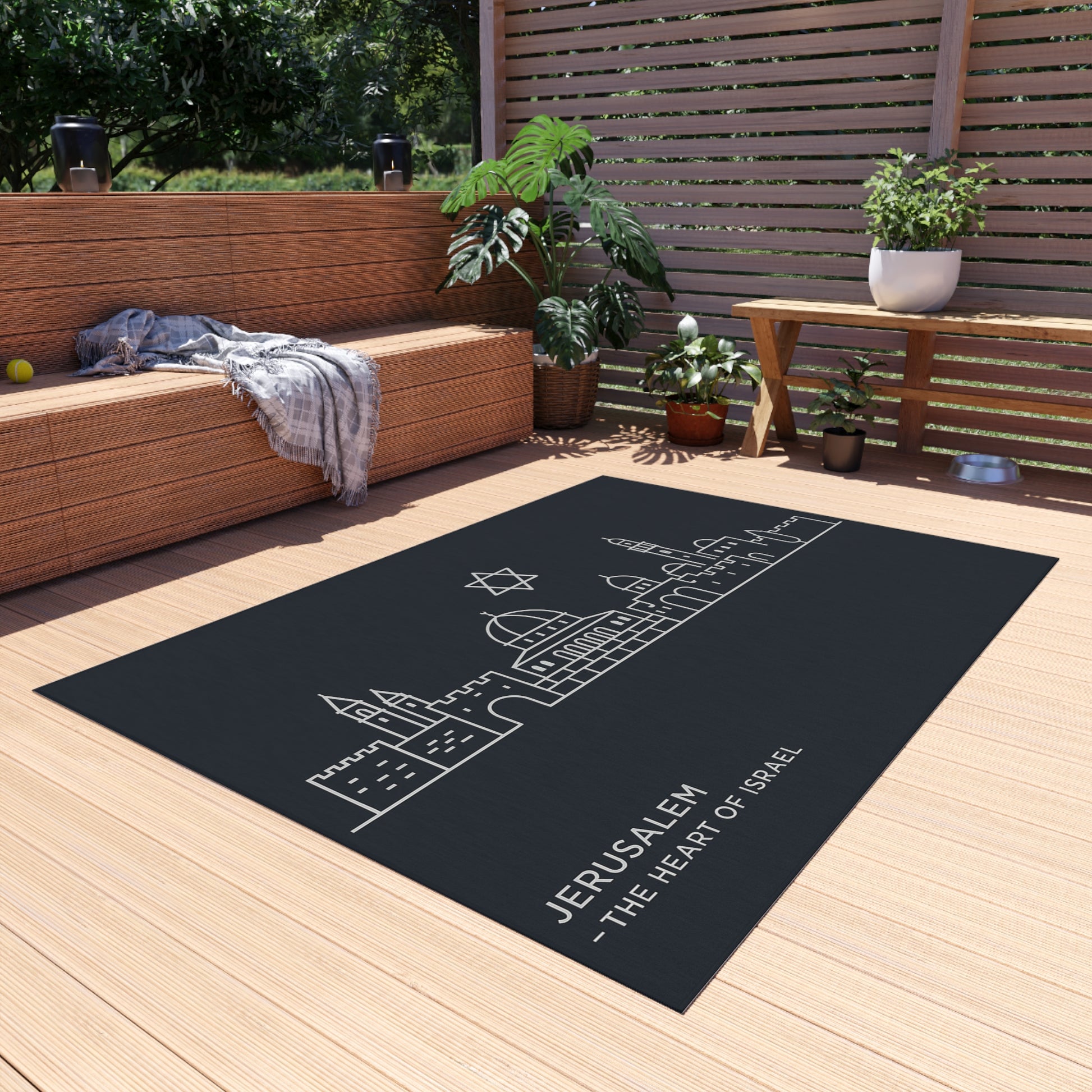 Jerusalem The Heart Of Israel Outdoor Rug - American Zionist