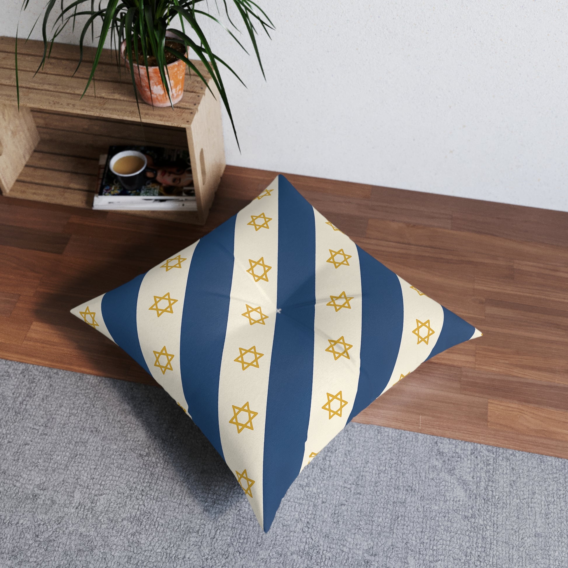 Israel Regalia Stripe Tufted Floor Pillow, Square - American Zionist