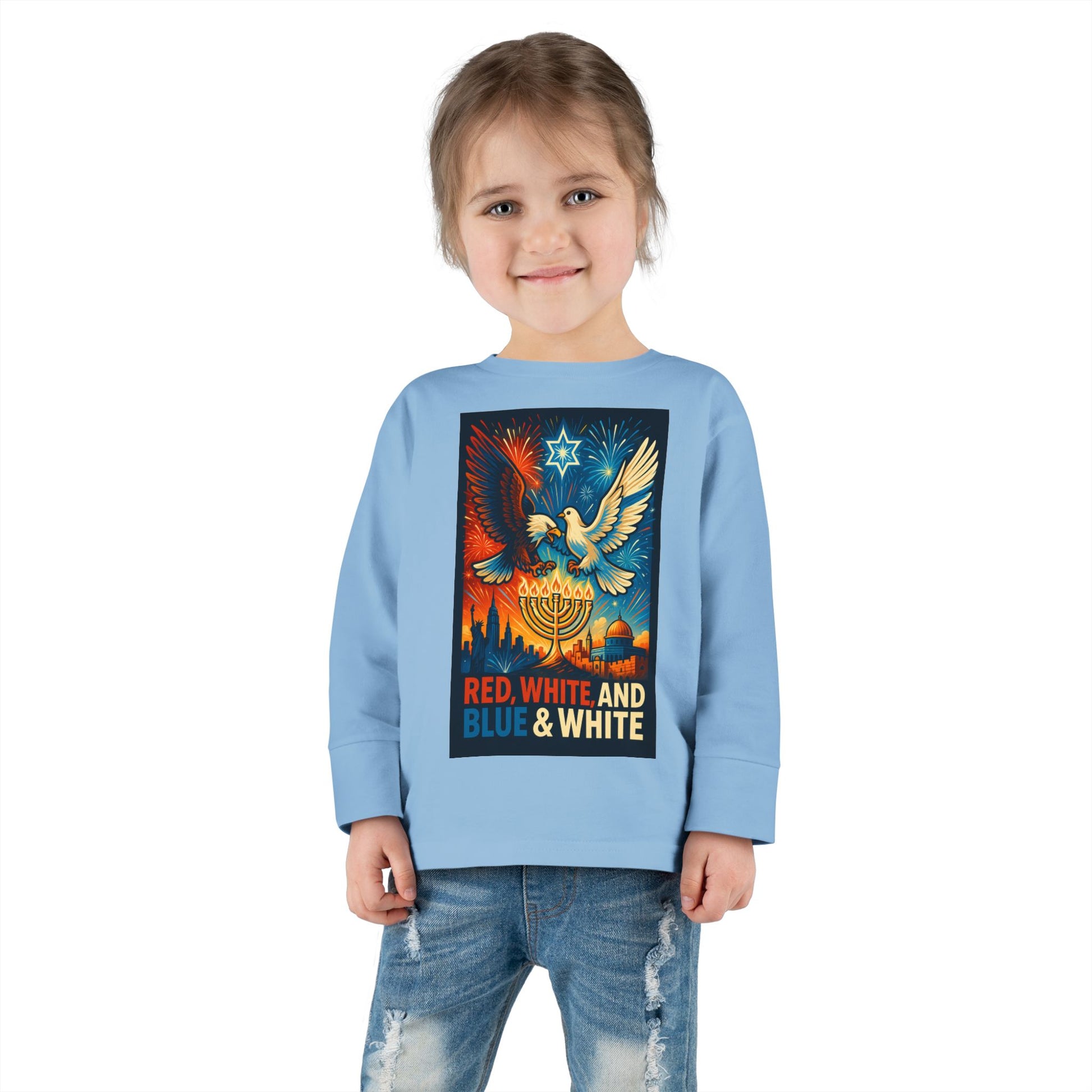 Red White and Blue Toddler Long Sleeve Tee - American Zionist
