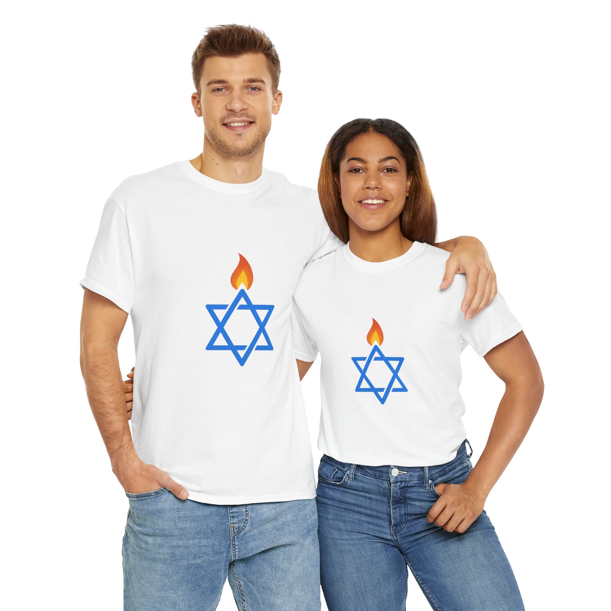 Fire Stars Of David Unisex Heavy Cotton Tee - American Zionist
