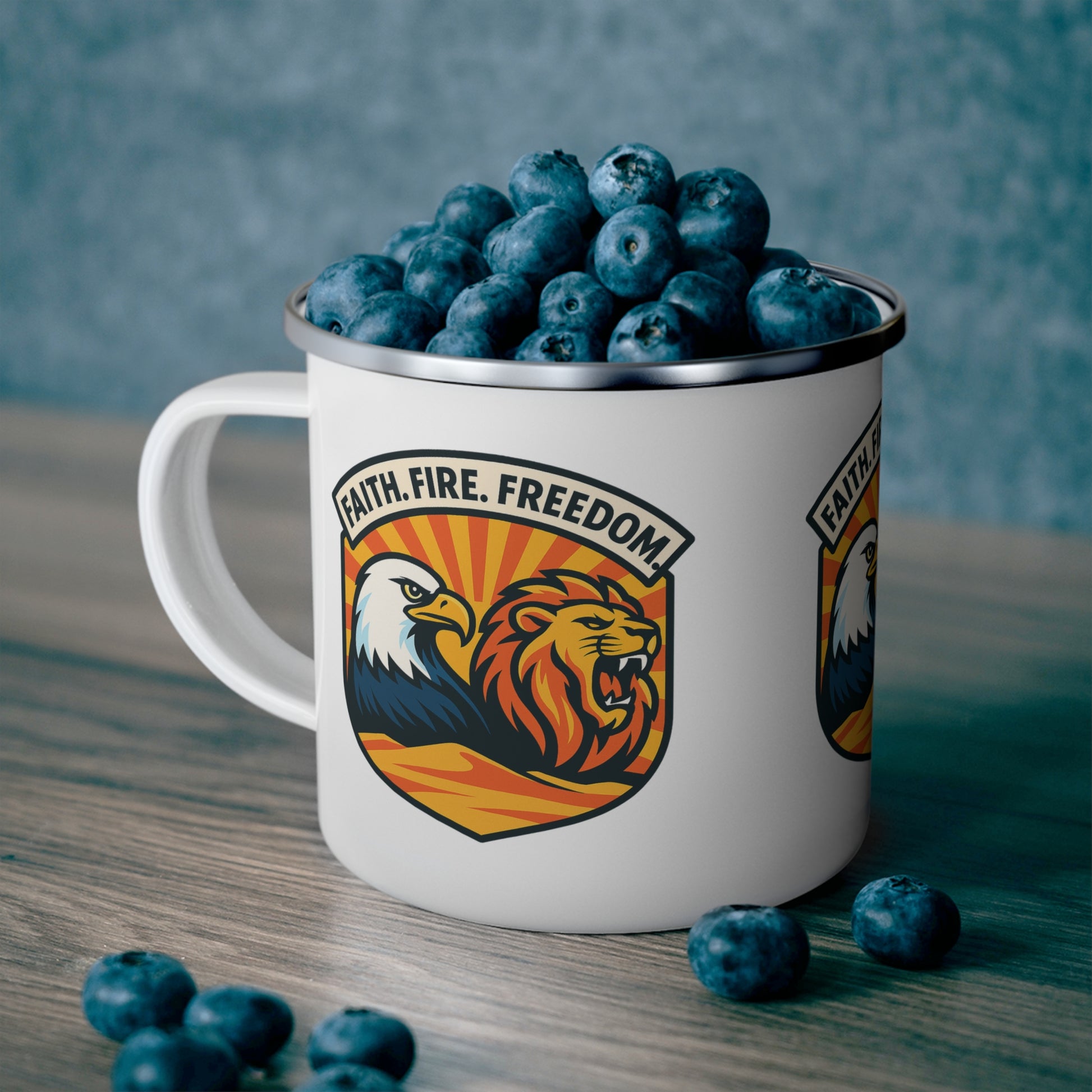 Lions Eagles Rise Enamel Camping Mug - American Zionist