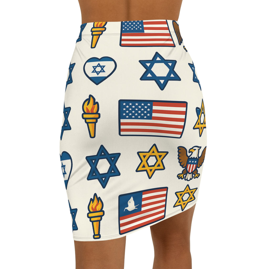 Symbol of Shared Freedom Women's Mid - Waist Pencil Skirt (AOP) - American Zionist