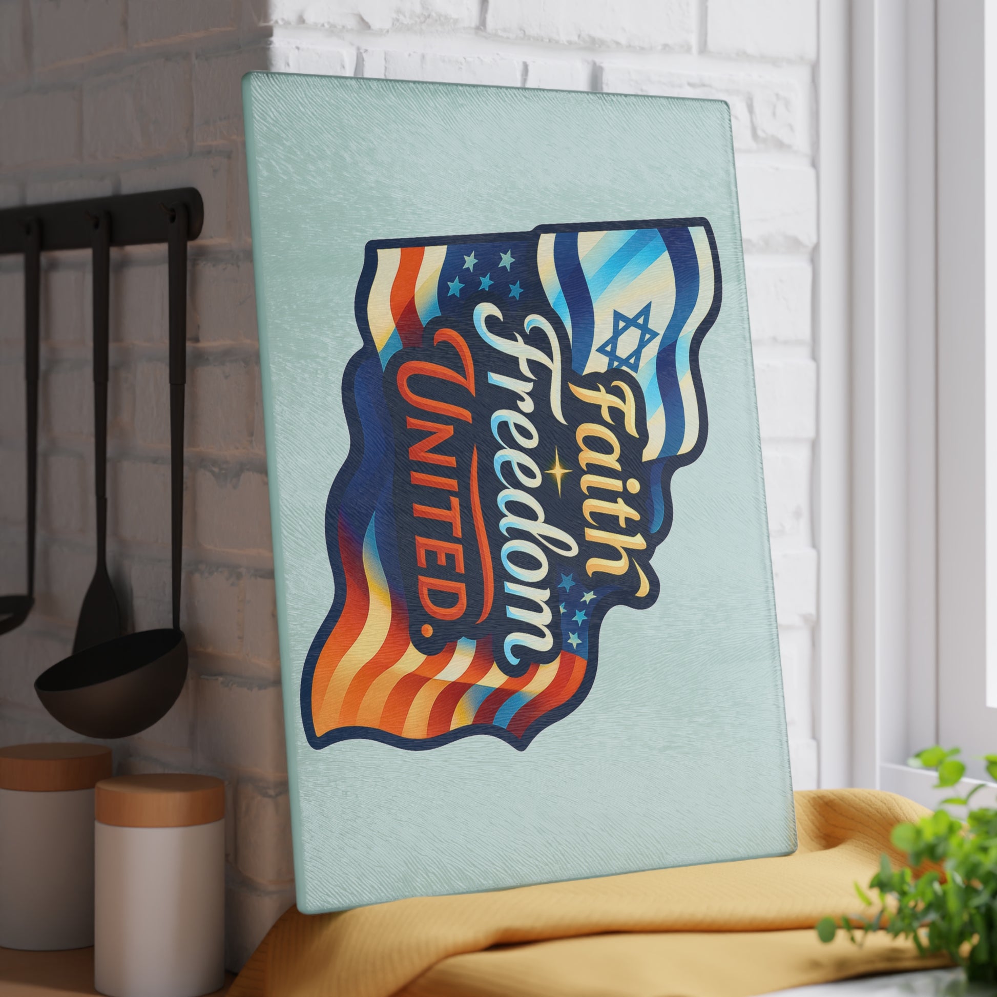 Faith Freedom United Glass Cutting Board - American Zionist