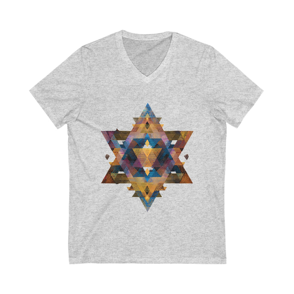 Star of David Geometric Unisex Jersey Short Sleeve V - Neck Tee - American Zionist