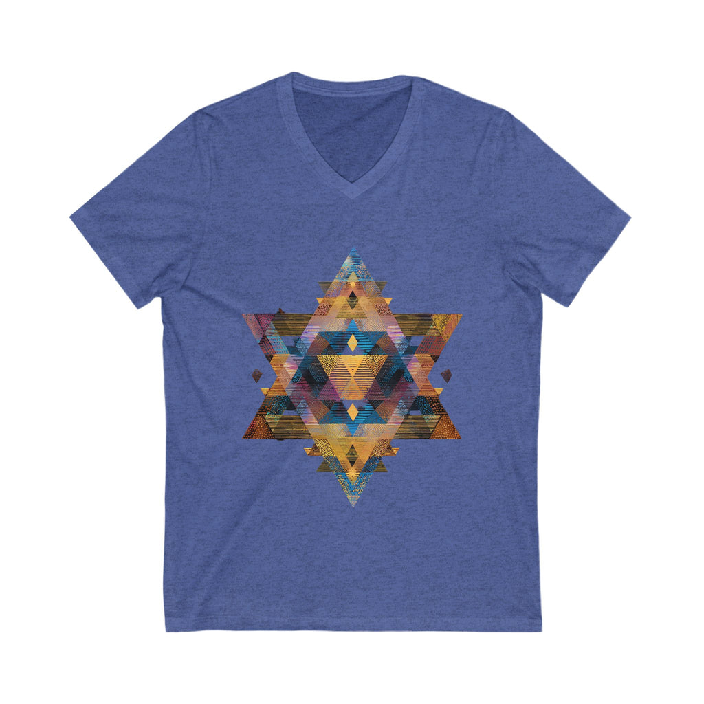 Star of David Geometric Unisex Jersey Short Sleeve V - Neck Tee - American Zionist