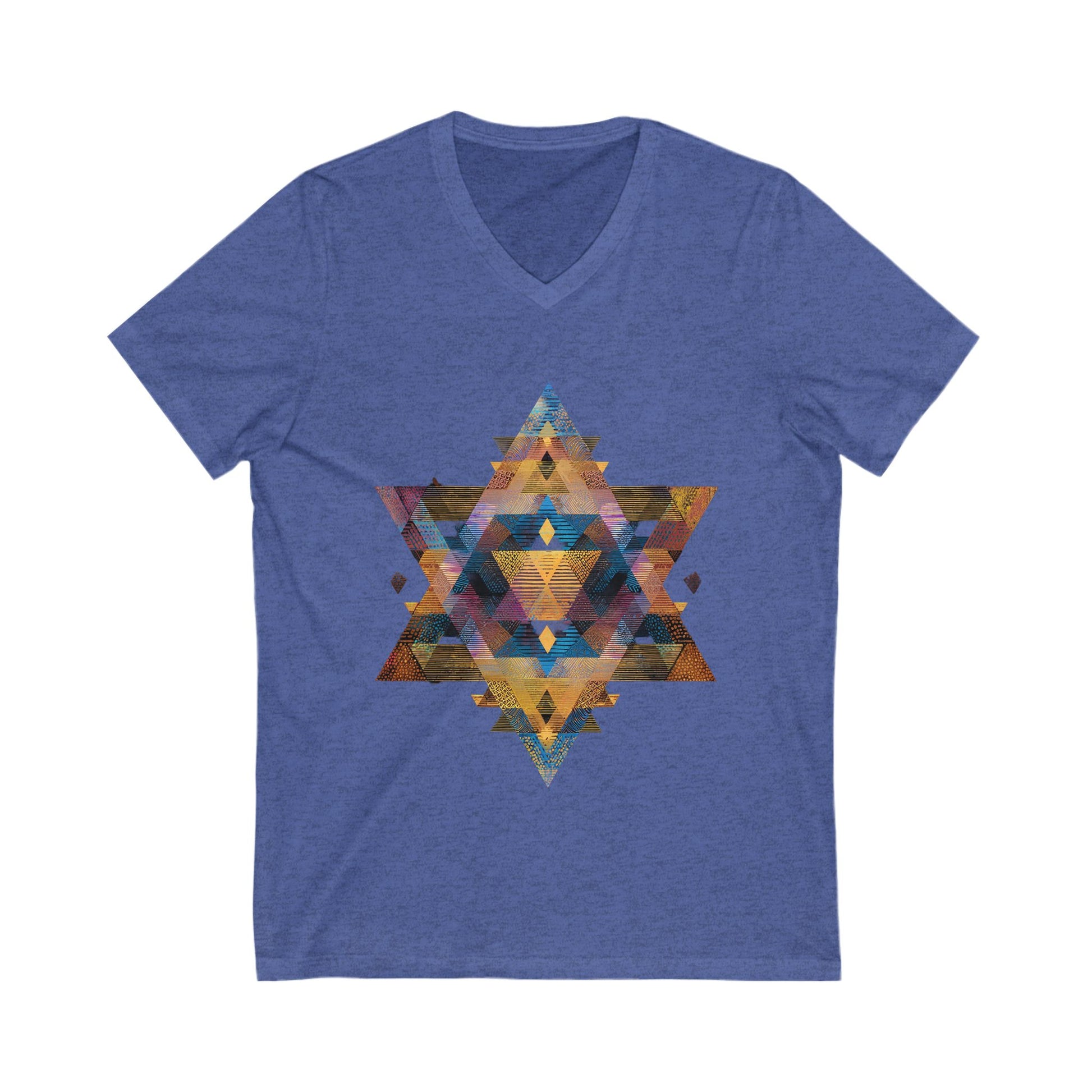 Star of David Geometric Unisex Jersey Short Sleeve V - Neck Tee - American Zionist