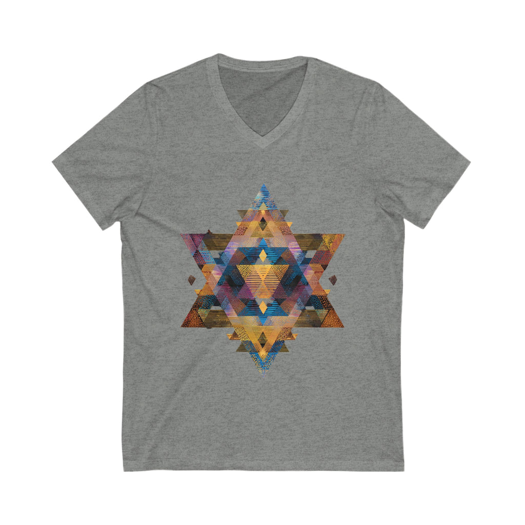 Star of David Geometric Unisex Jersey Short Sleeve V - Neck Tee - American Zionist