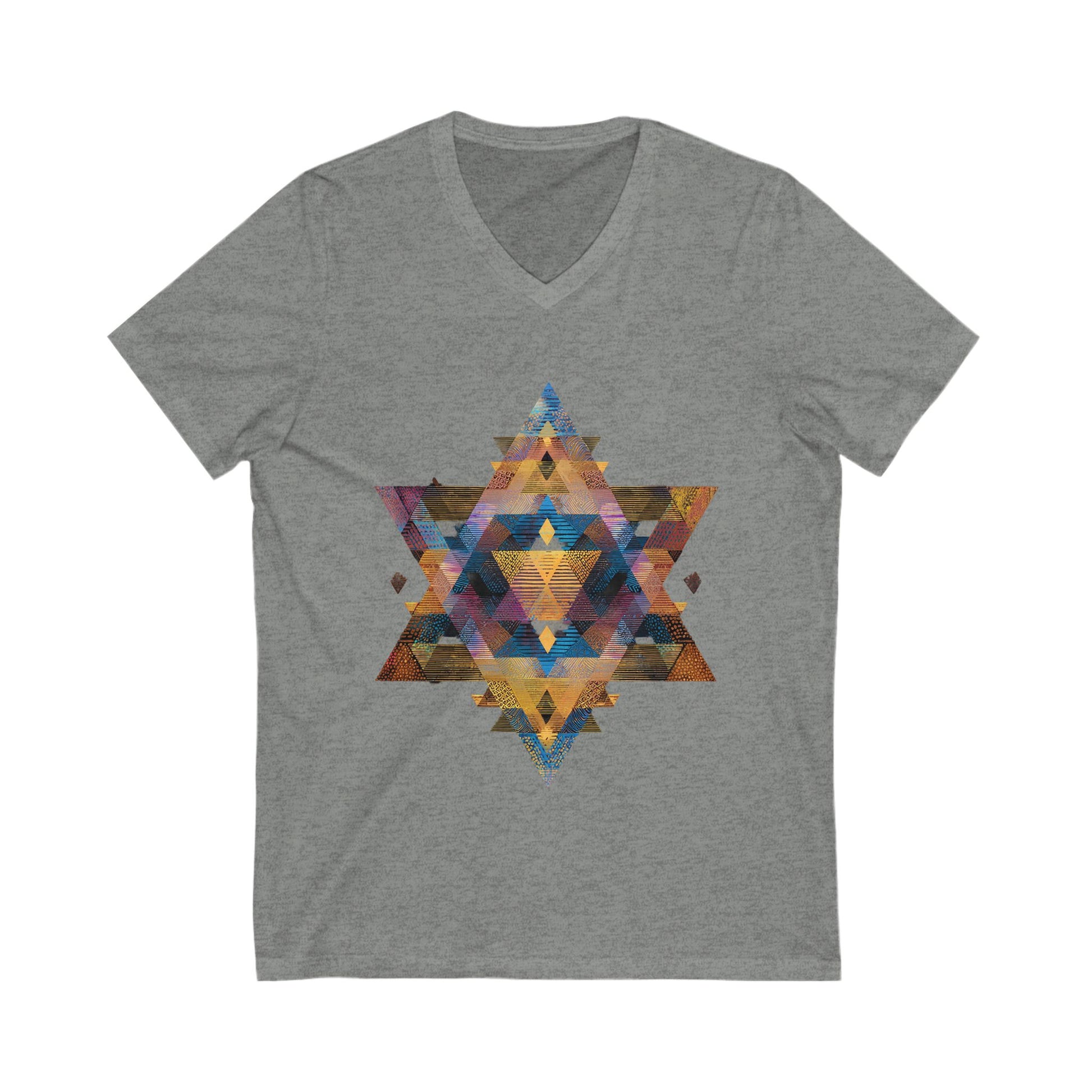Star of David Geometric Unisex Jersey Short Sleeve V - Neck Tee - American Zionist