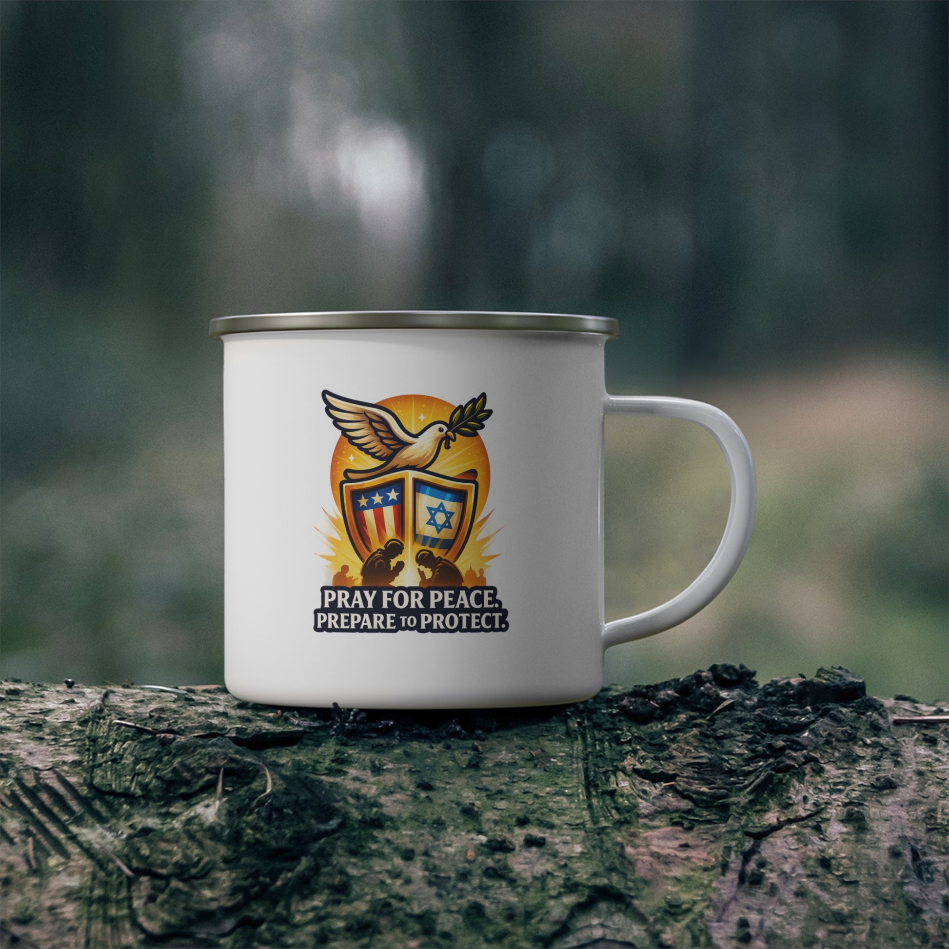 Pray For Peace Enamel Camping Mug - American Zionist