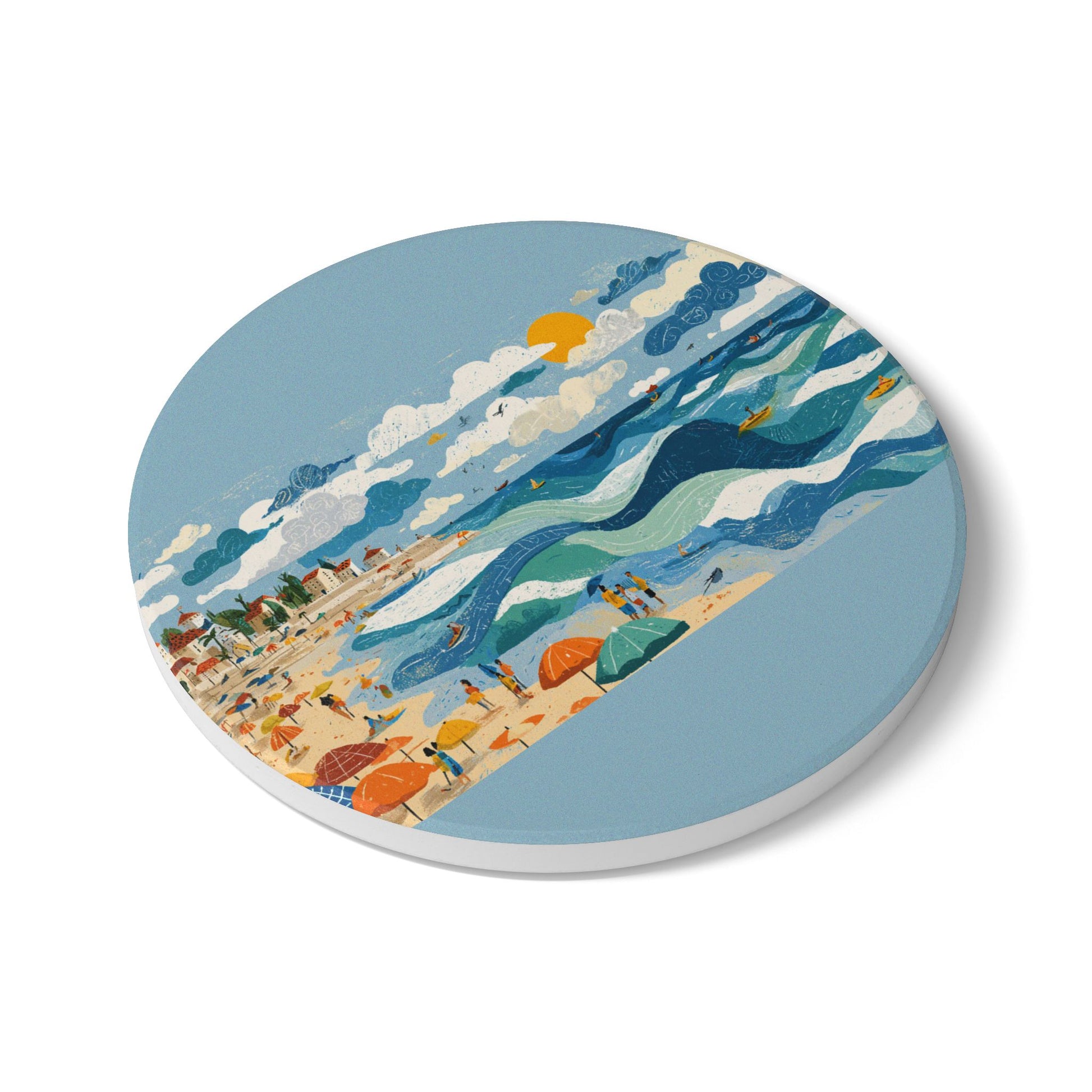 Tel Aviv Beach Ceramic Coaster - American Zionist