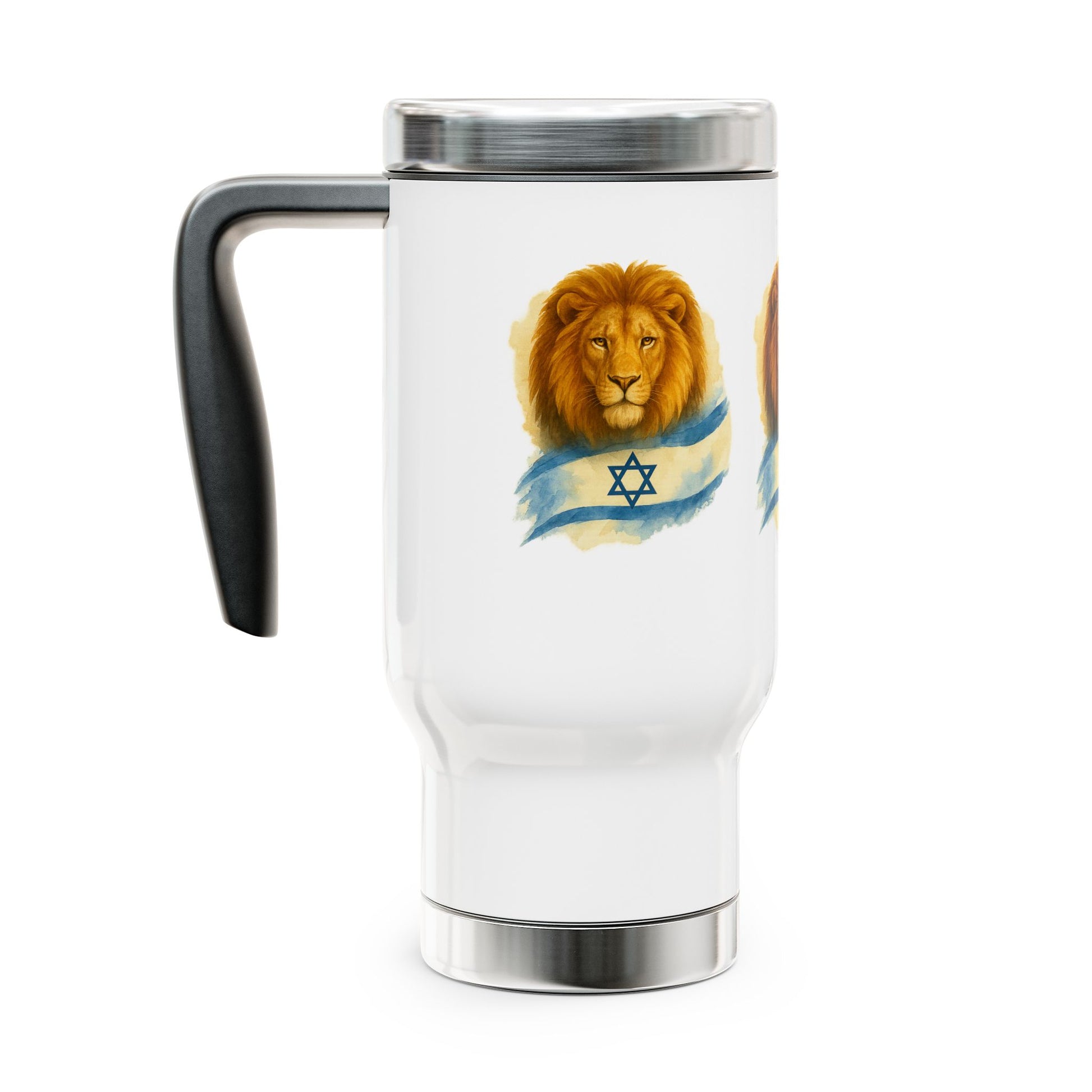 Lion Of Israel Stainless Steel Travel Mug with Handle, 14oz - American Zionist