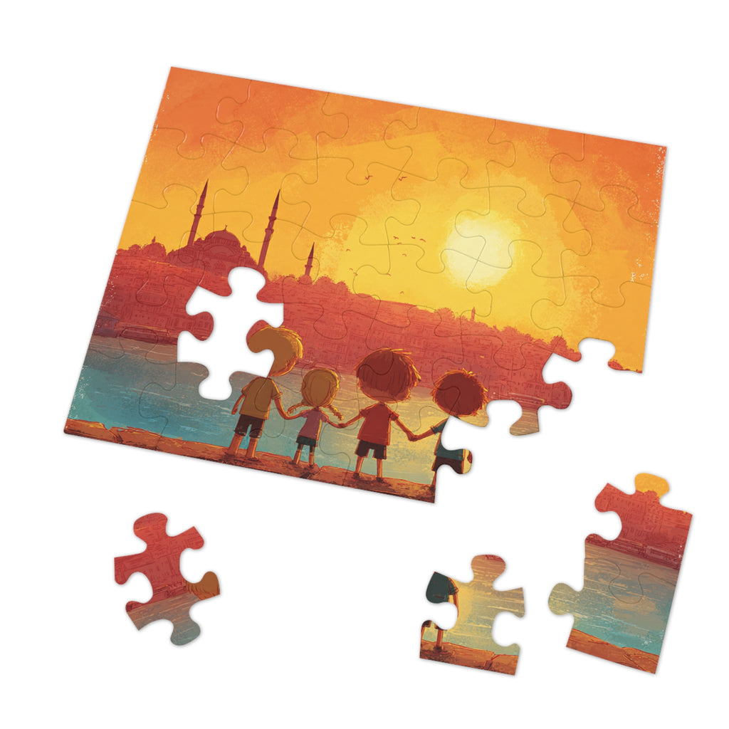Jewish Kids Over Sunset Jigsaw Puzzle with Tin - American Zionist