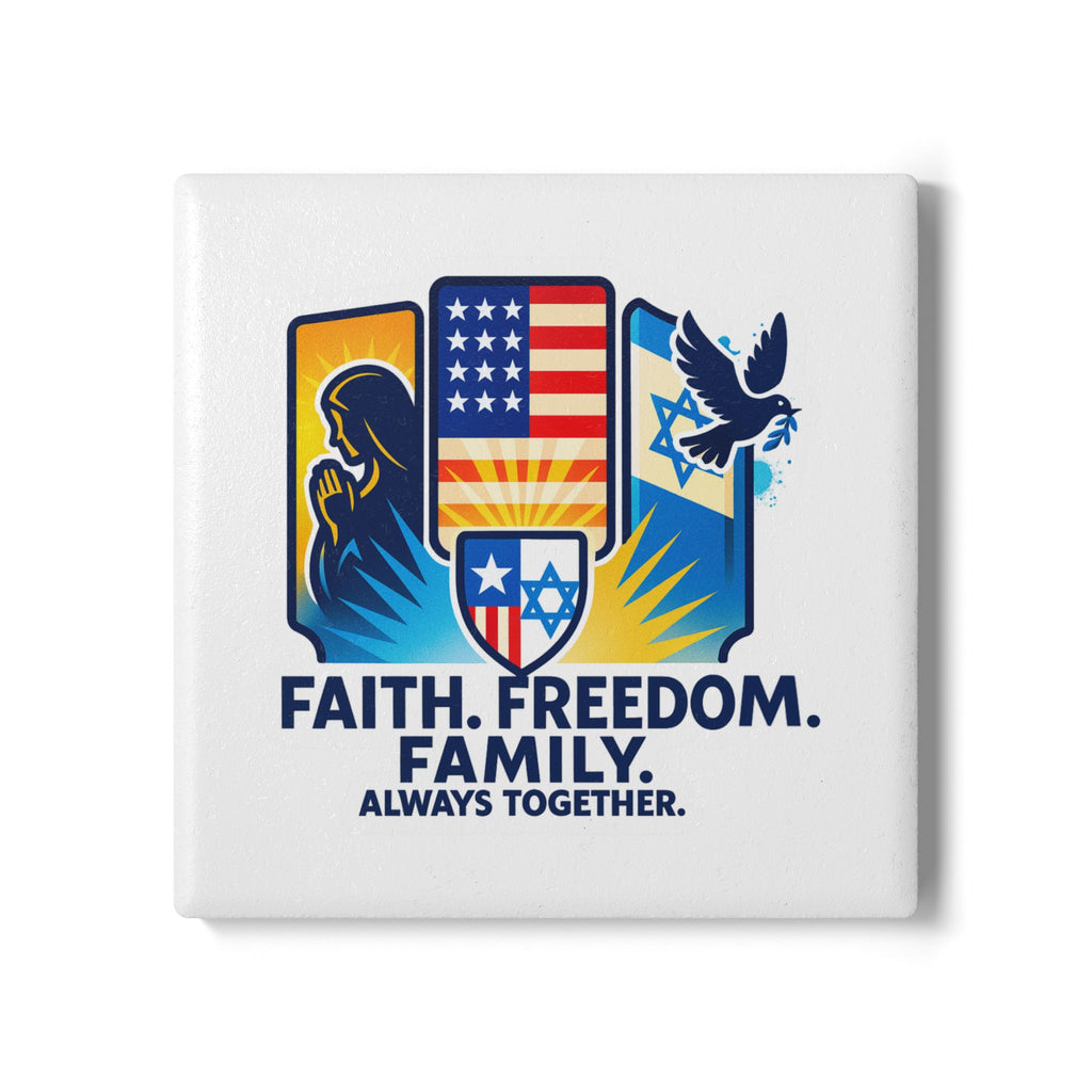 Faith Freedom Family Ceramic Coaster - American Zionist