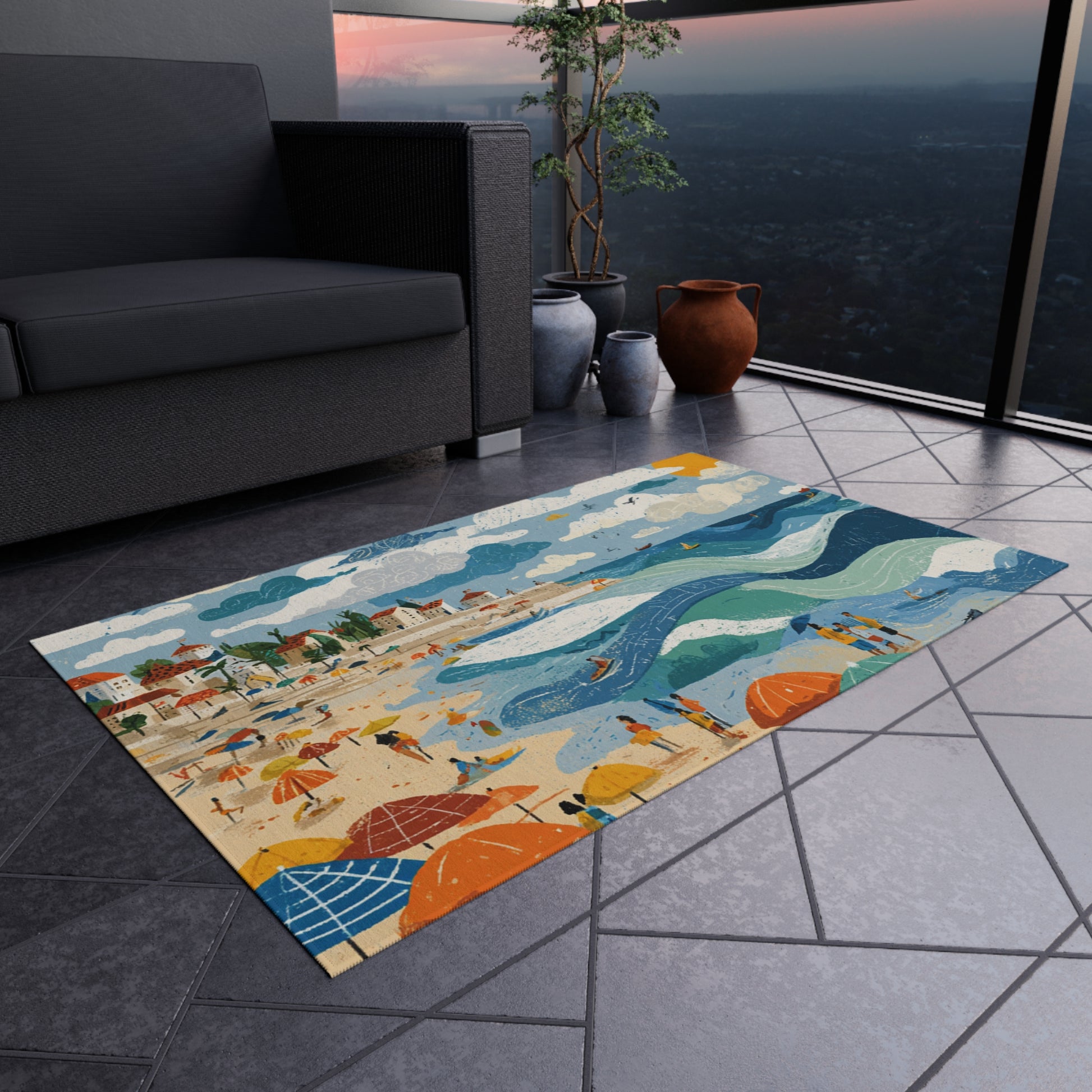 Tel Aviv Beach Outdoor Rug - American Zionist