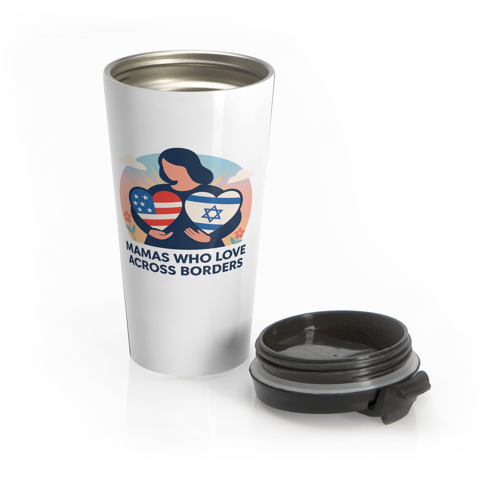 Mamas Who Love Across Borders, Stainless Steel Travel Mug - American Zionist