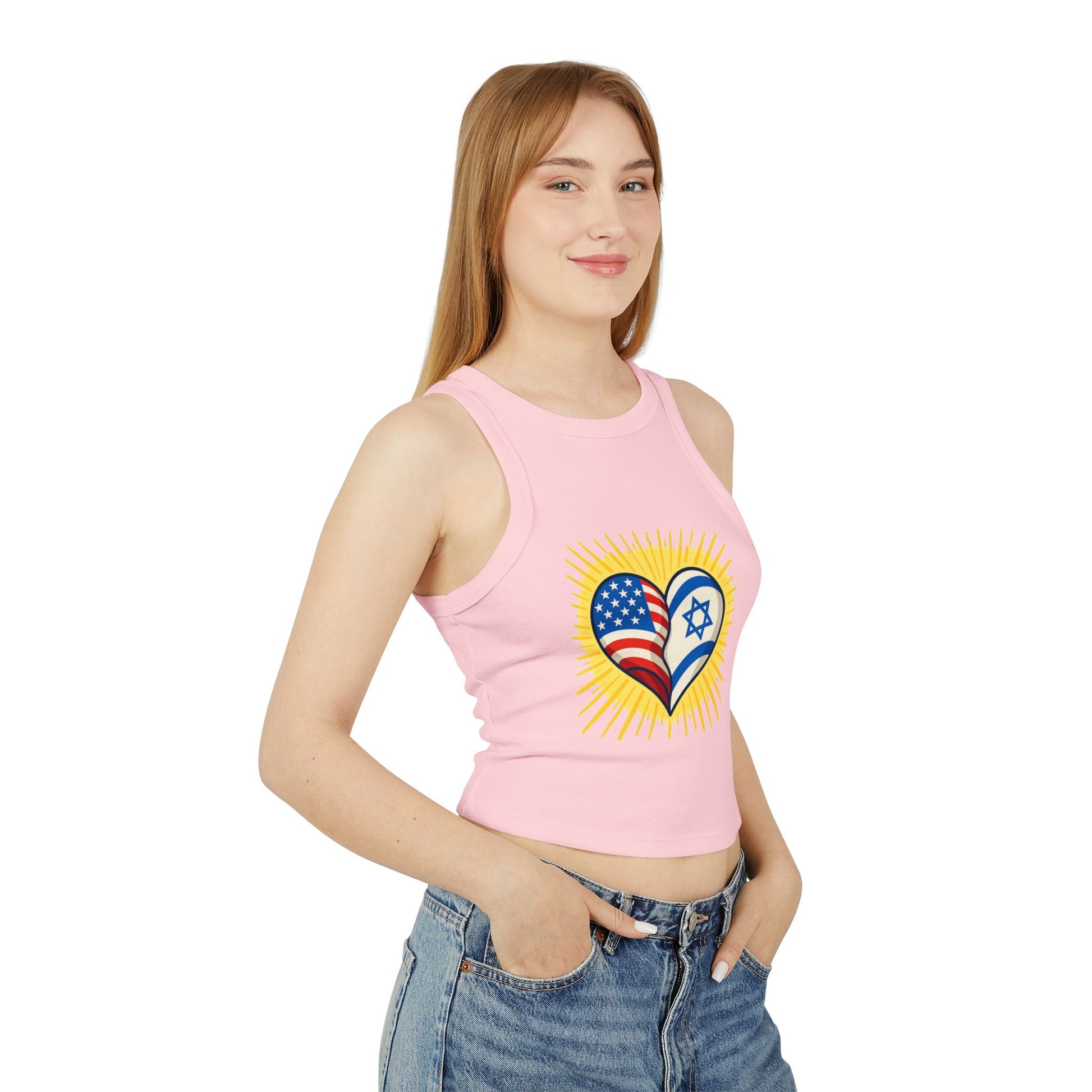 Heart of Two Nations Women's Micro Rib Racer Tank Top - American Zionist