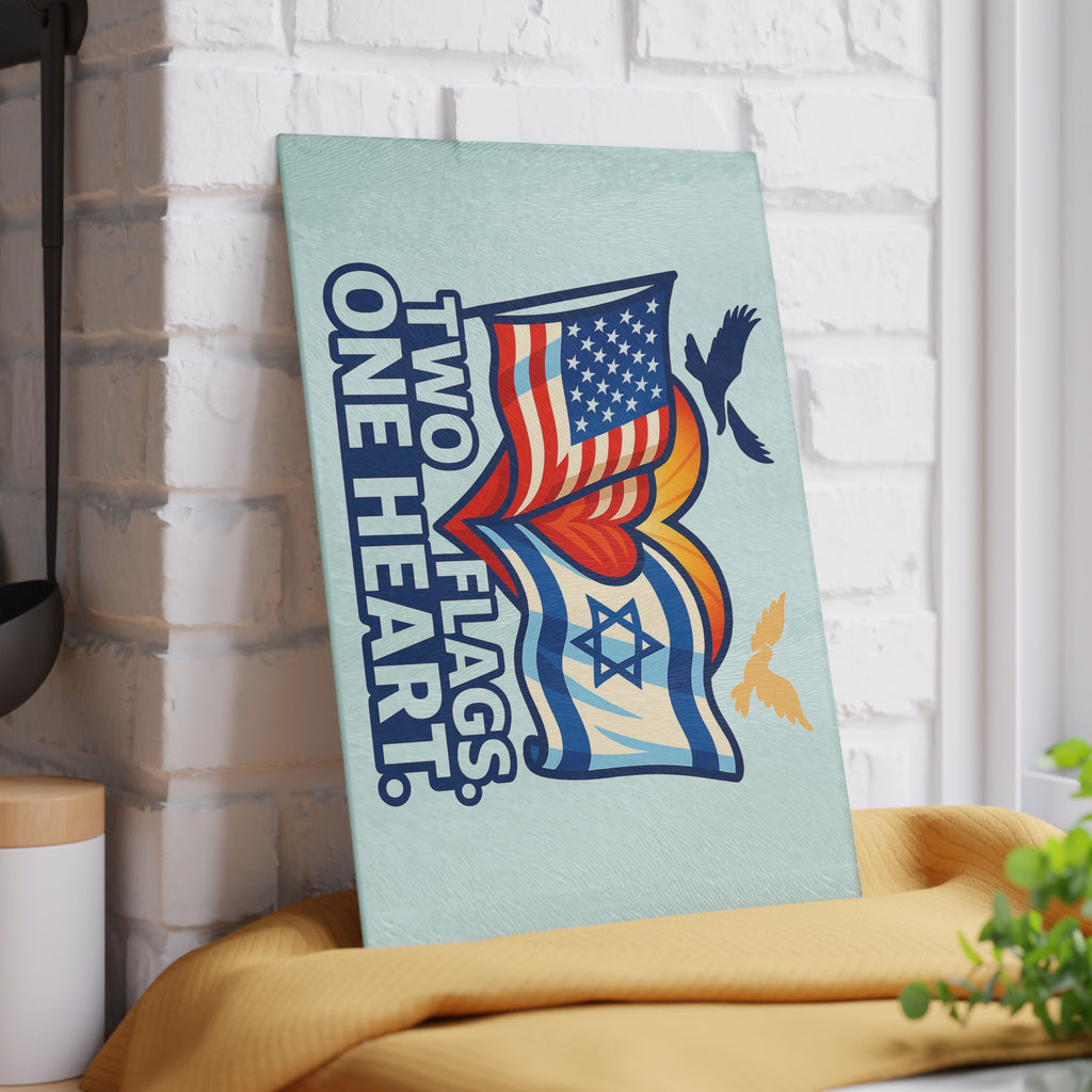 Two Flags. One Heart Glass Cutting Board - American Zionist