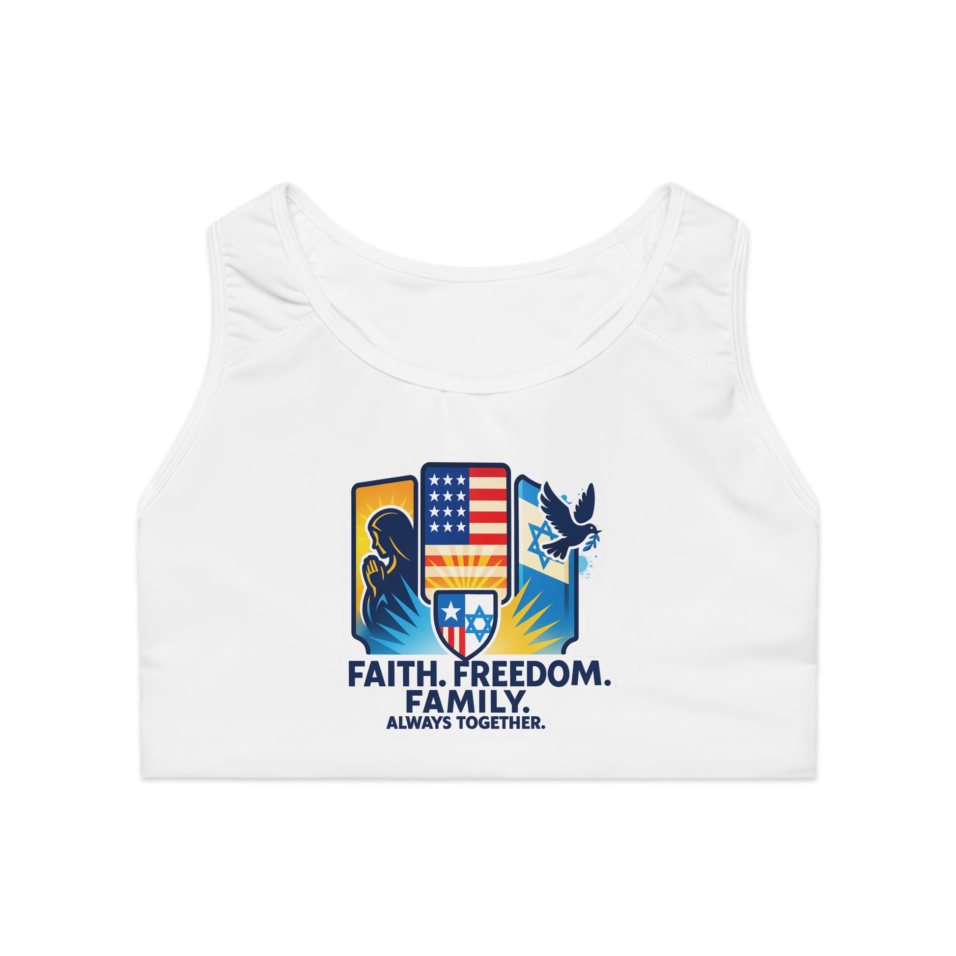 Faith Freedom Family Sports Bra (AOP) - American Zionist
