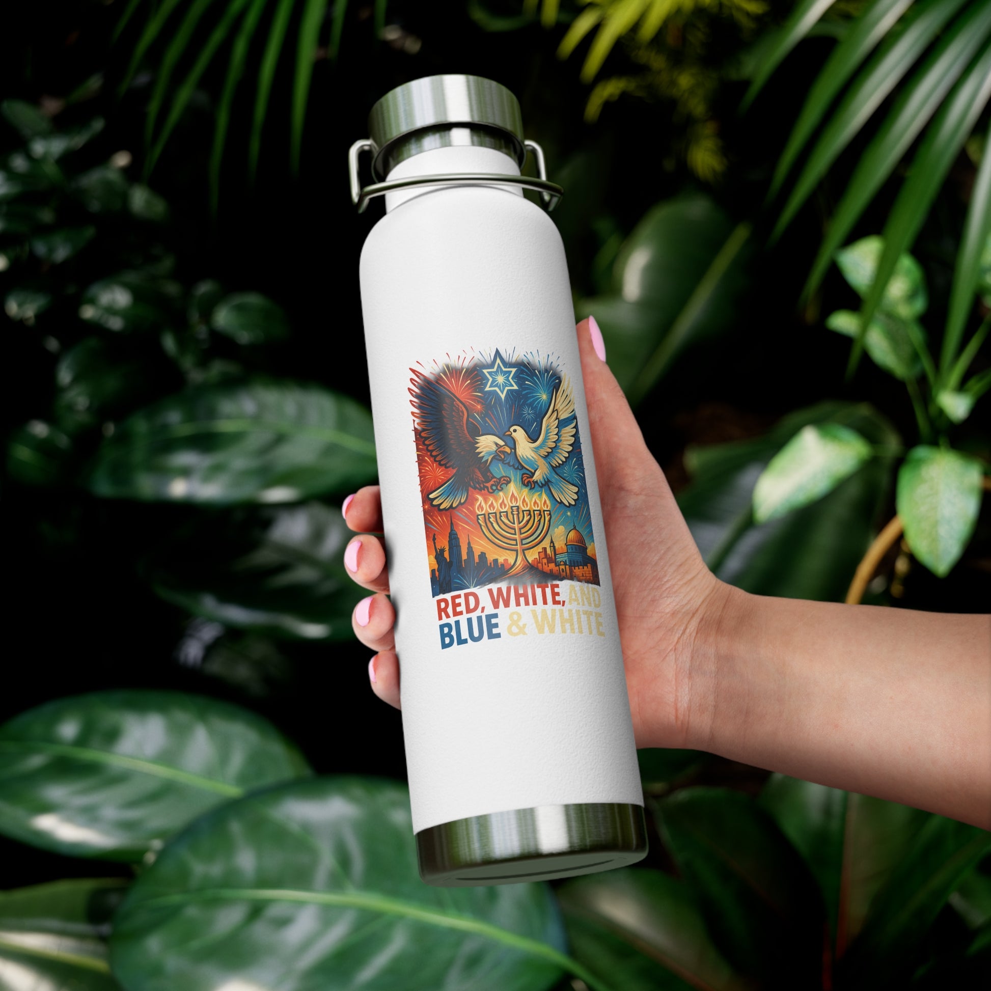 Red White and Blue Copper Vacuum Insulated Bottle, 22oz - American Zionist