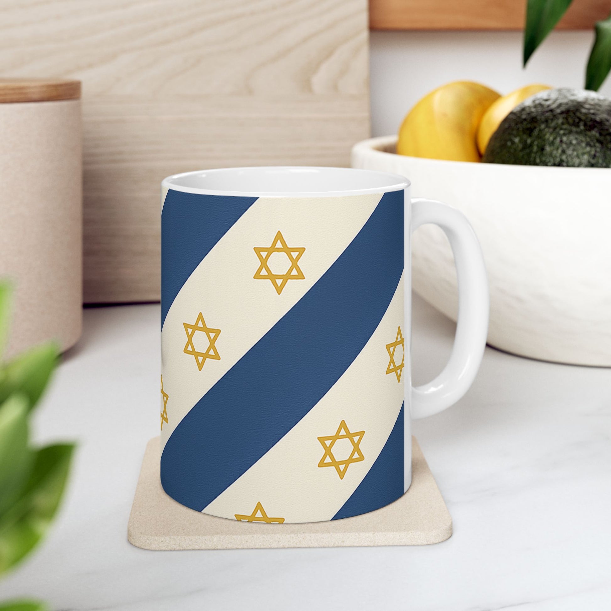 Israel Regalia Stripe Ceramic Mug, (11oz, 15oz) - American Zionist
