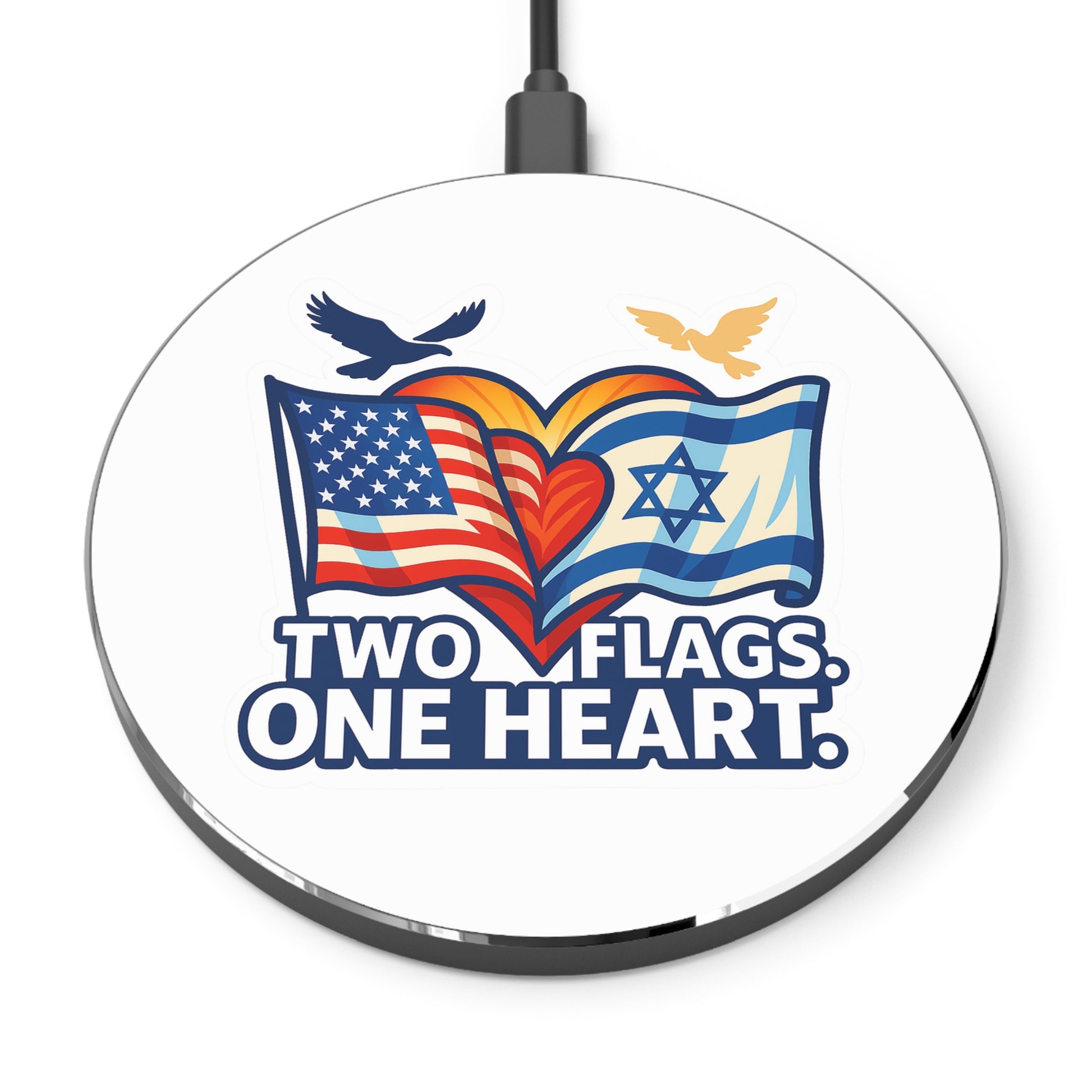 Two Flags One Heart Wireless Charger - American Zionist
