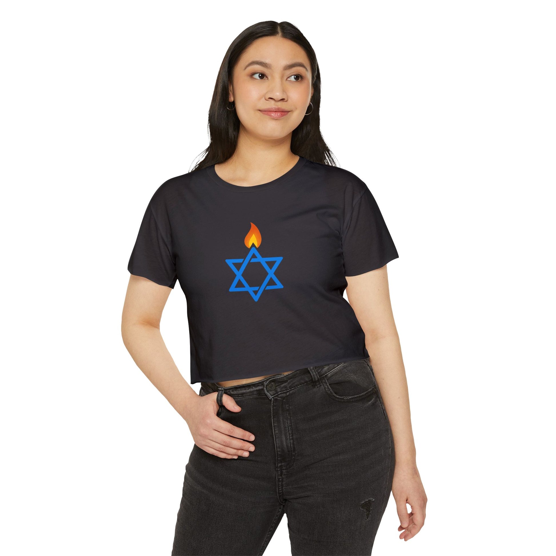 Fire Stars Of David Women's Festival Crop Top - American Zionist