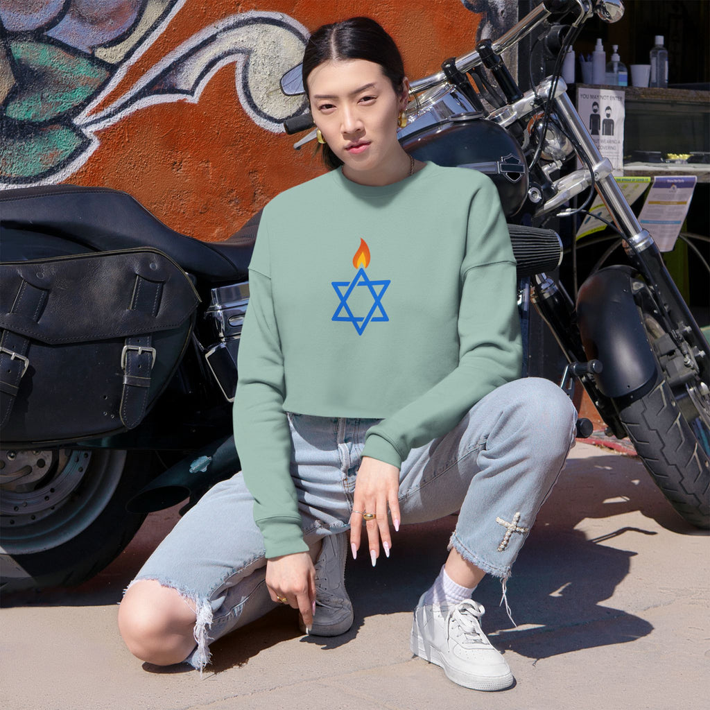 Fire Stars Of David Women's Cropped Sweatshirt - American Zionist