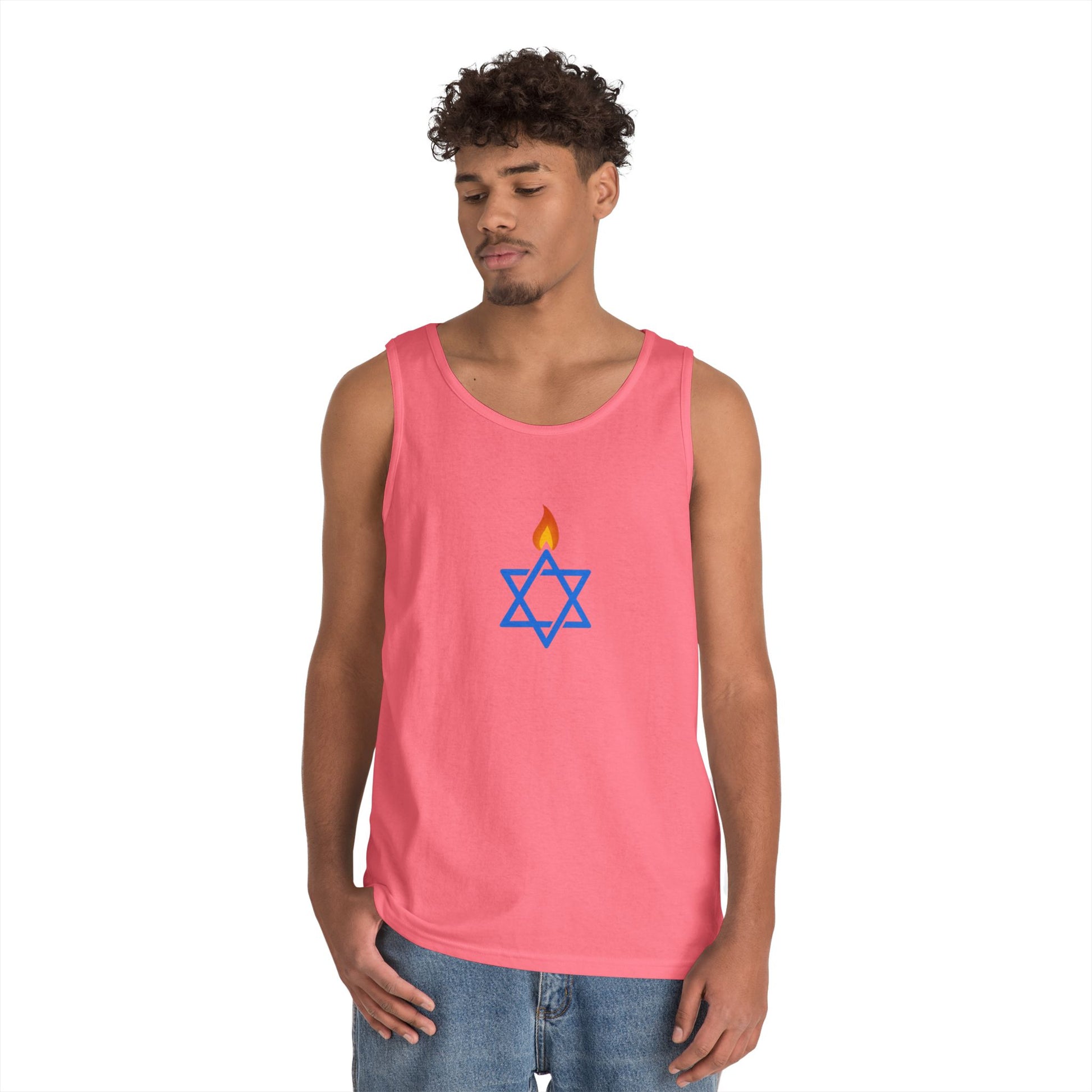 Fire Stars Of David Unisex Heavy Cotton Tank Top - American Zionist