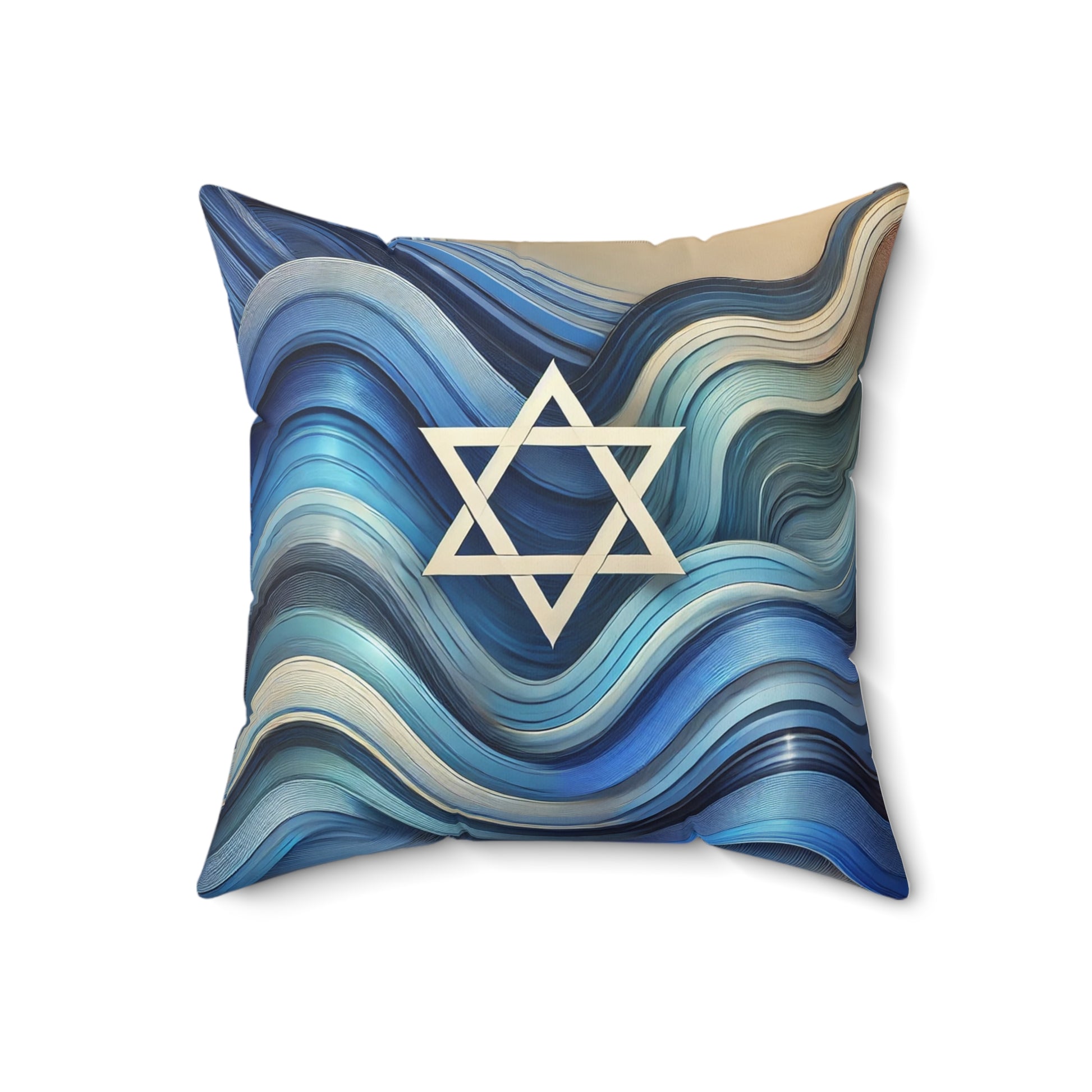 Blue Wave Star Flow Spun Polyester Square Pillow - American Zionist