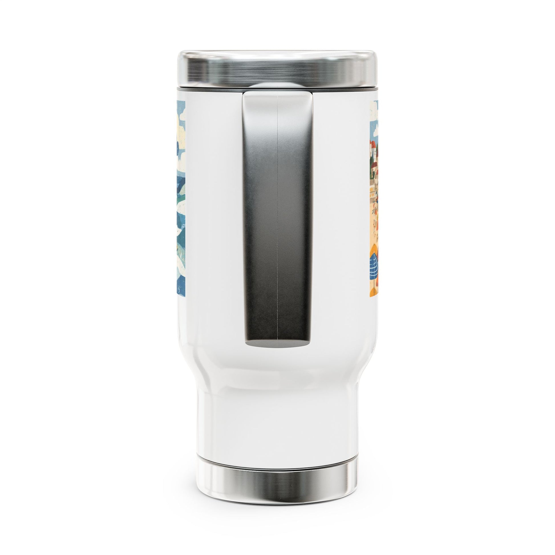Tel Aviv Beach Stainless Steel Travel Mug with Handle, 14oz - American Zionist