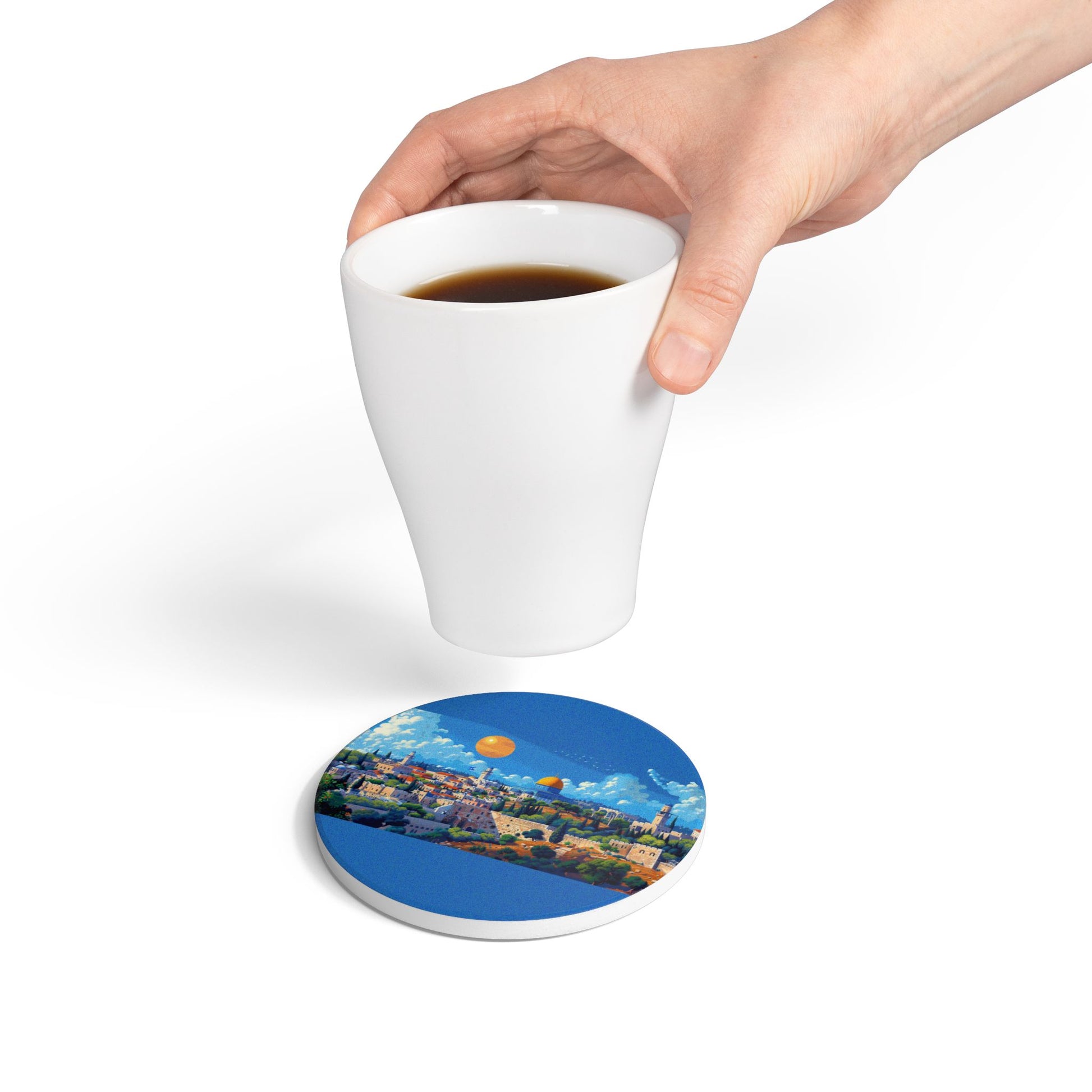 Jerusalem City Skyline Ceramic Coaster - American Zionist
