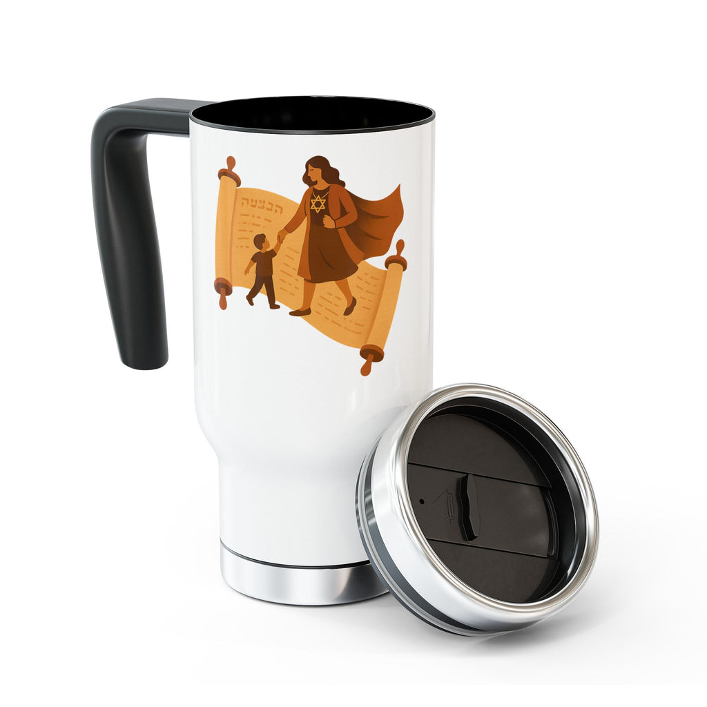 Mom Scroll Stainless Steel Travel Mug with Handle, 14oz - American Zionist