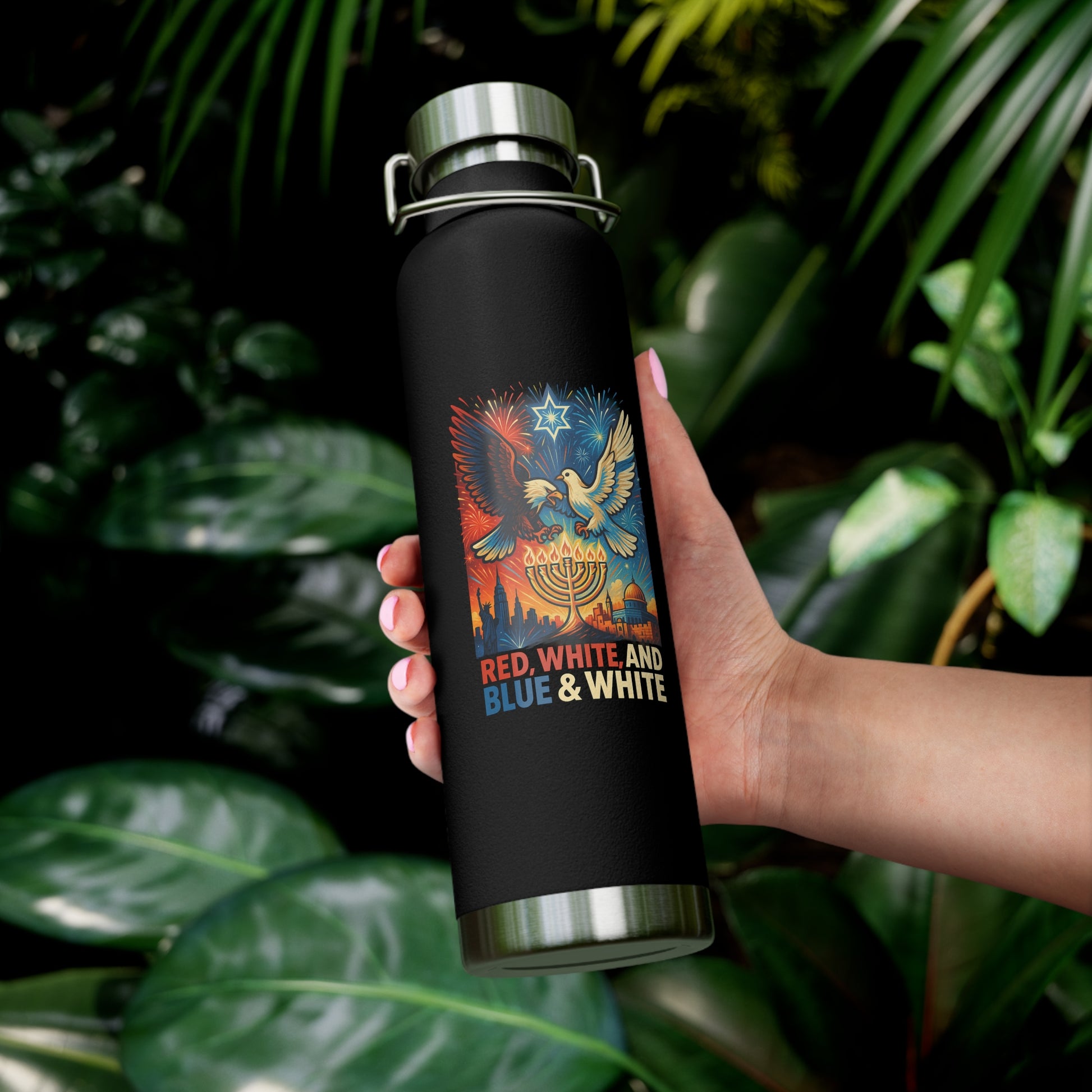 Red White and Blue Copper Vacuum Insulated Bottle, 22oz - American Zionist