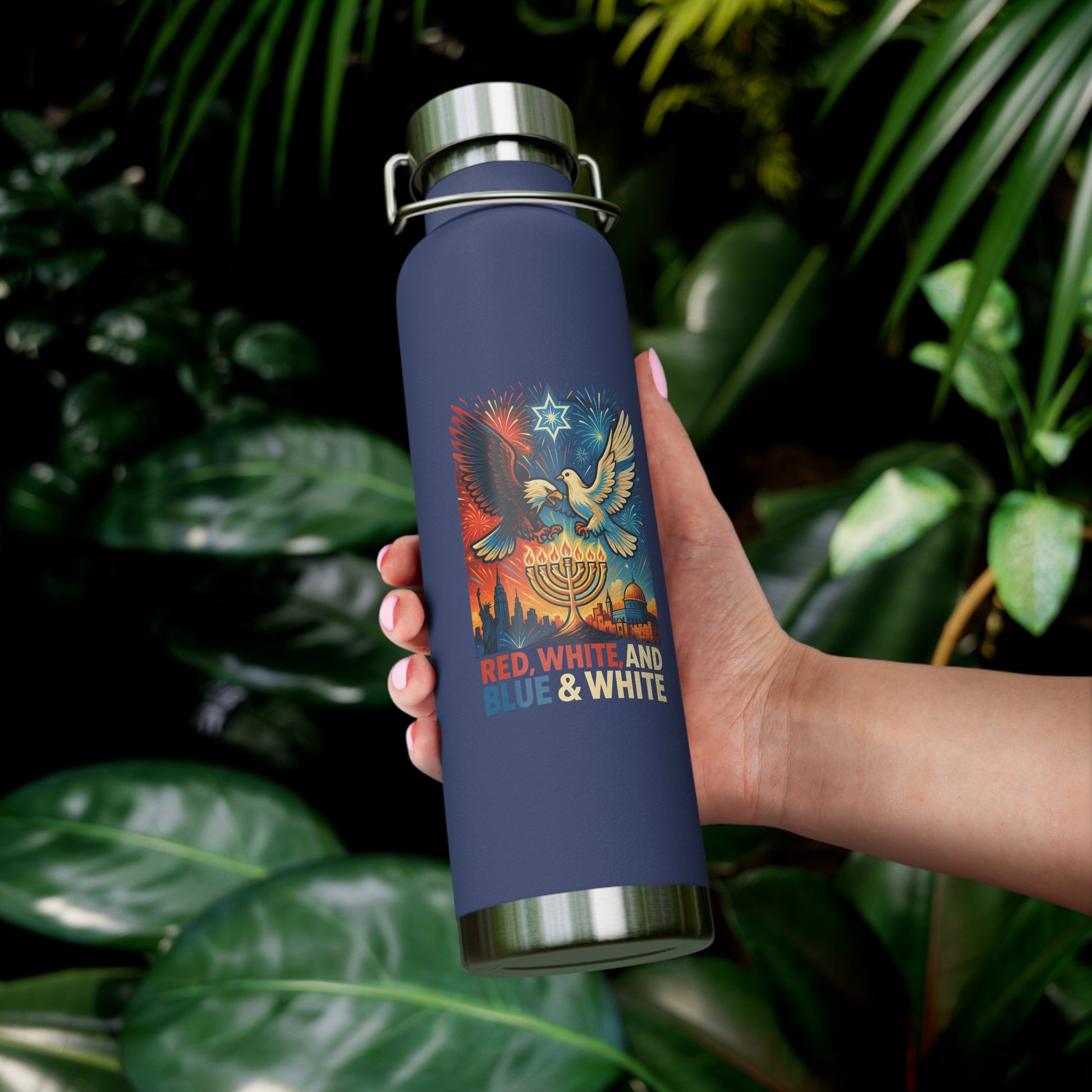 Red White and Blue Copper Vacuum Insulated Bottle, 22oz - American Zionist