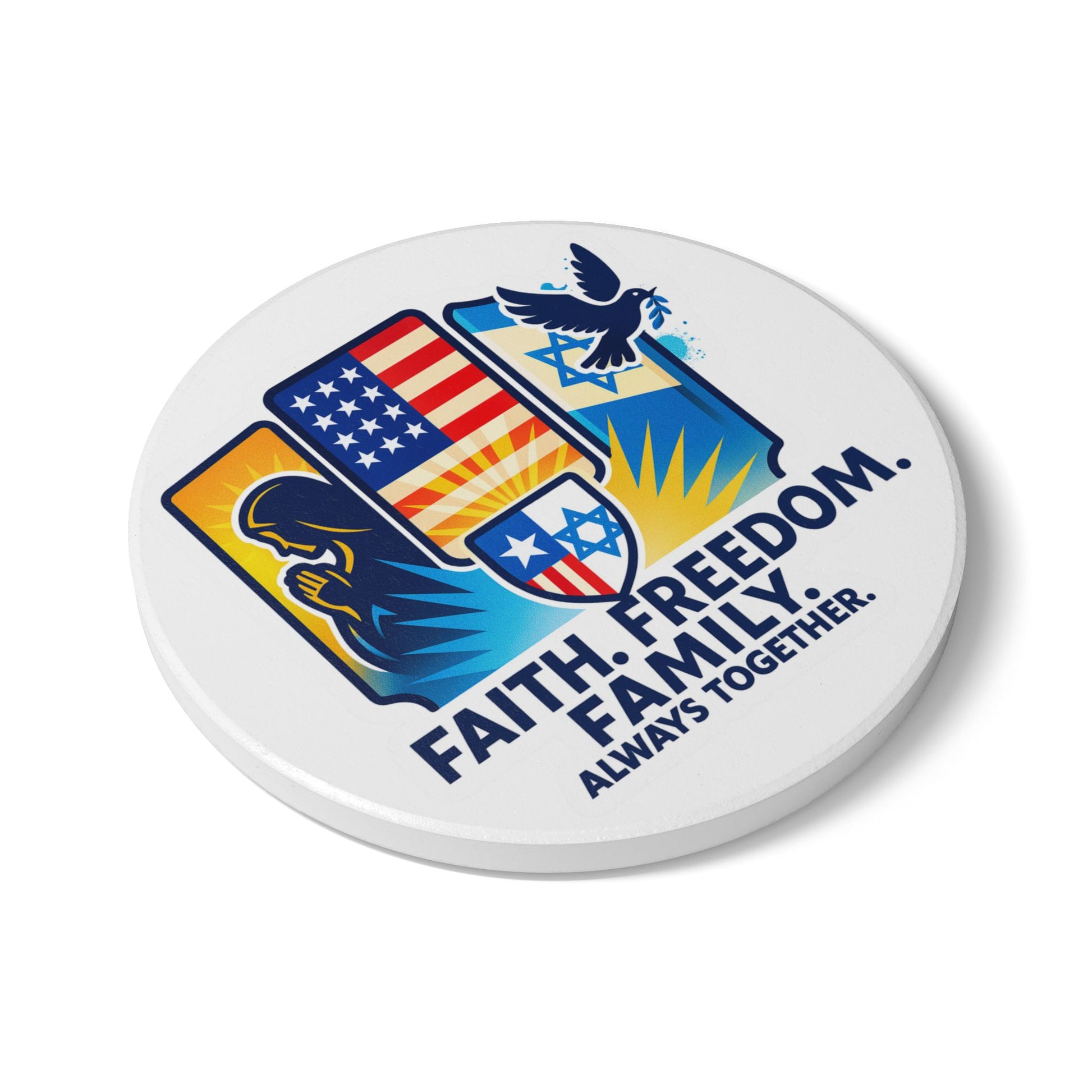 Faith Freedom Family Ceramic Coaster - American Zionist