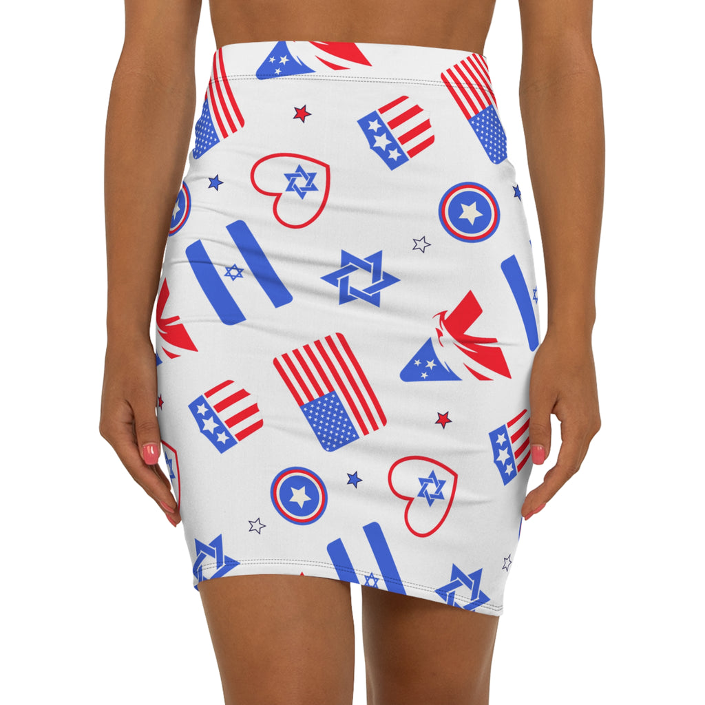 Zionist Heart Pattern Women's Mid - Waist Pencil Skirt (AOP) - American Zionist