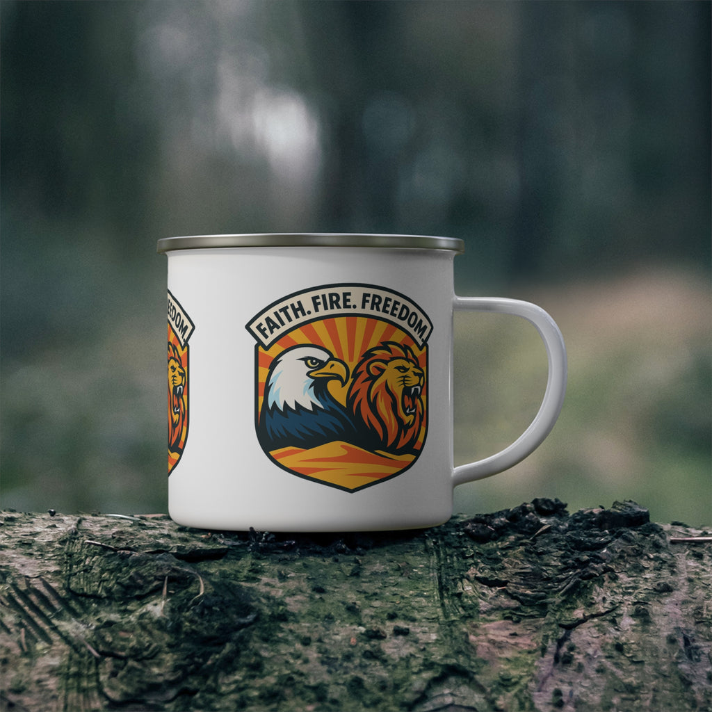 Lions Eagles Rise Enamel Camping Mug - American Zionist