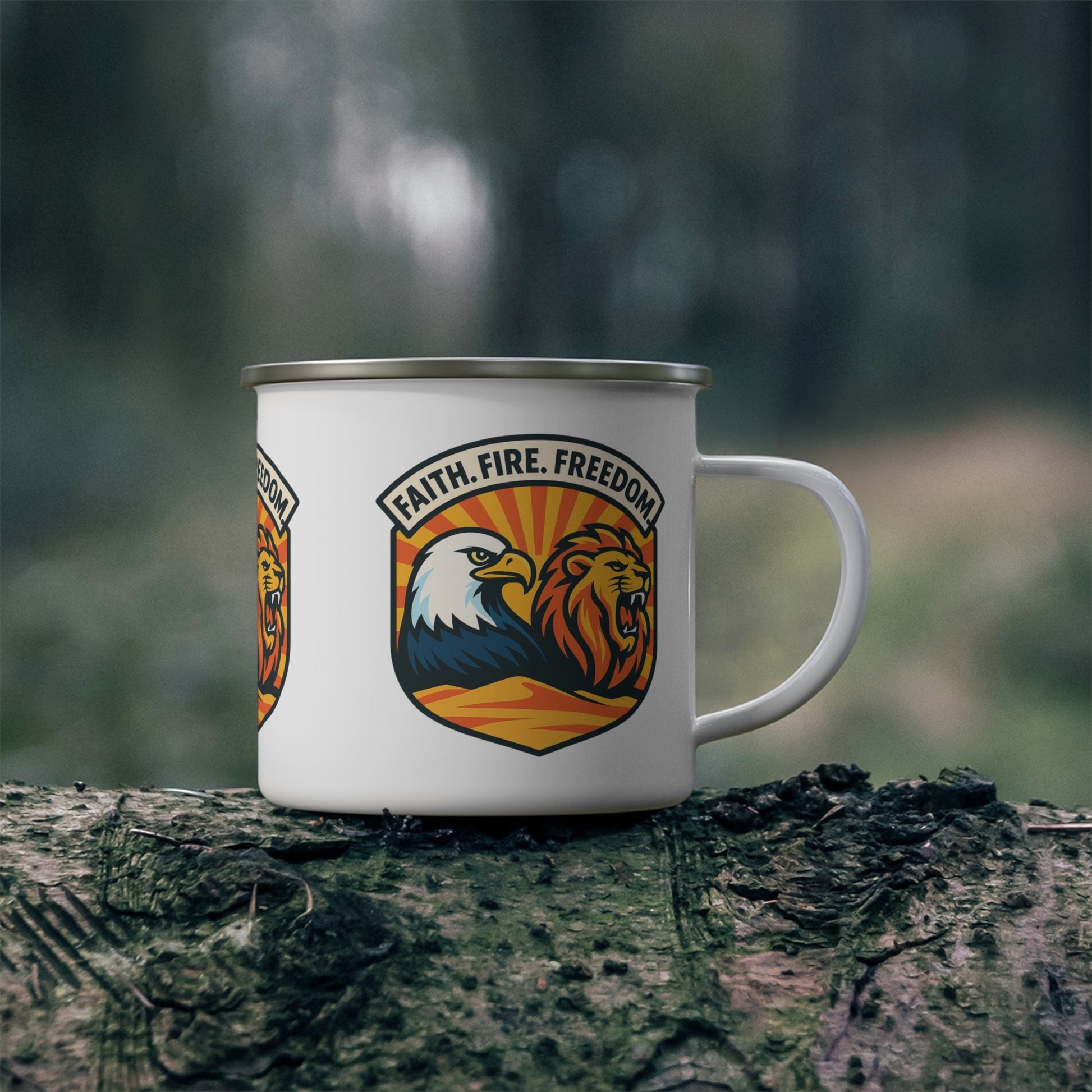 Lions Eagles Rise Enamel Camping Mug - American Zionist