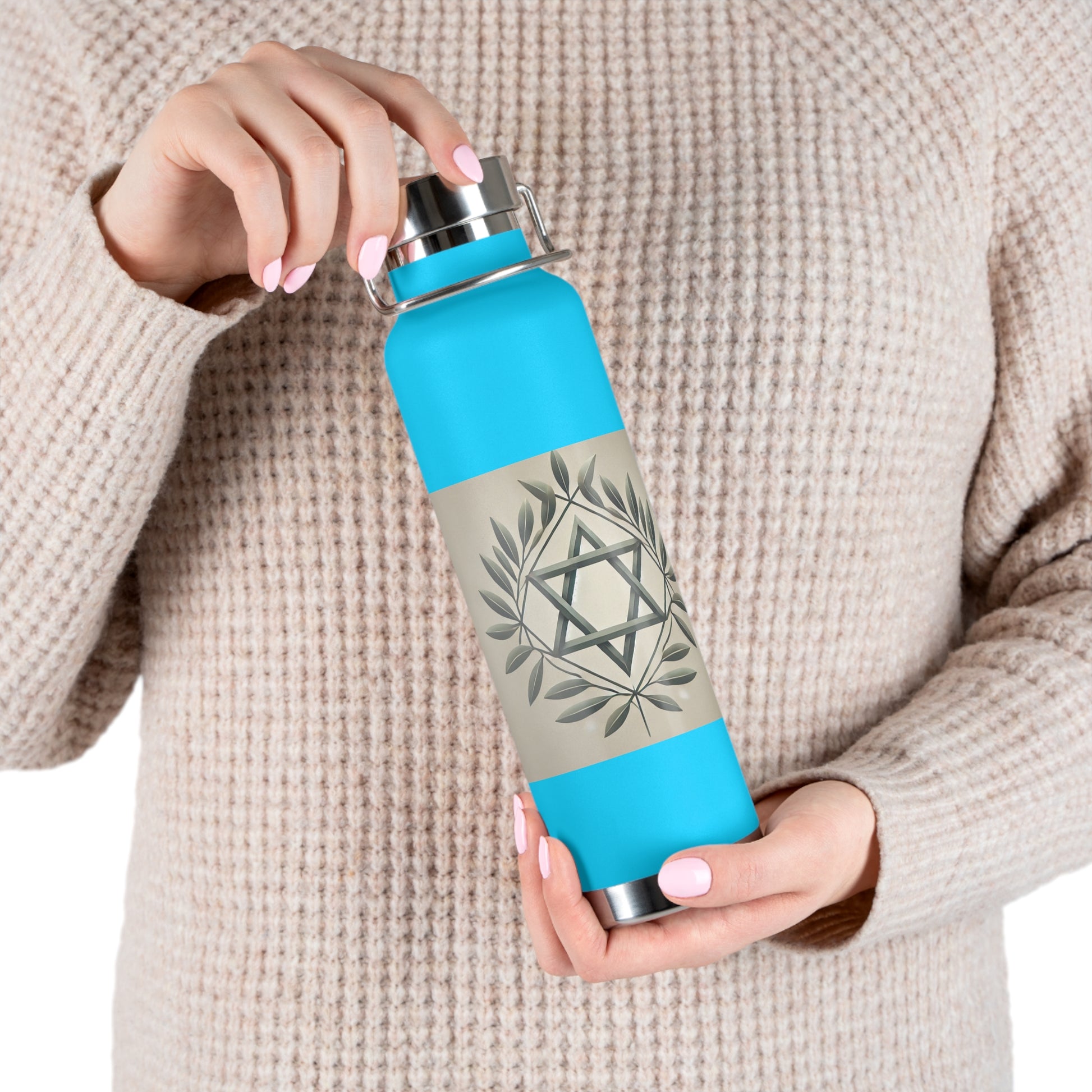 Olive and Star of David Copper Vacuum Insulated Bottle, 22oz - American Zionist