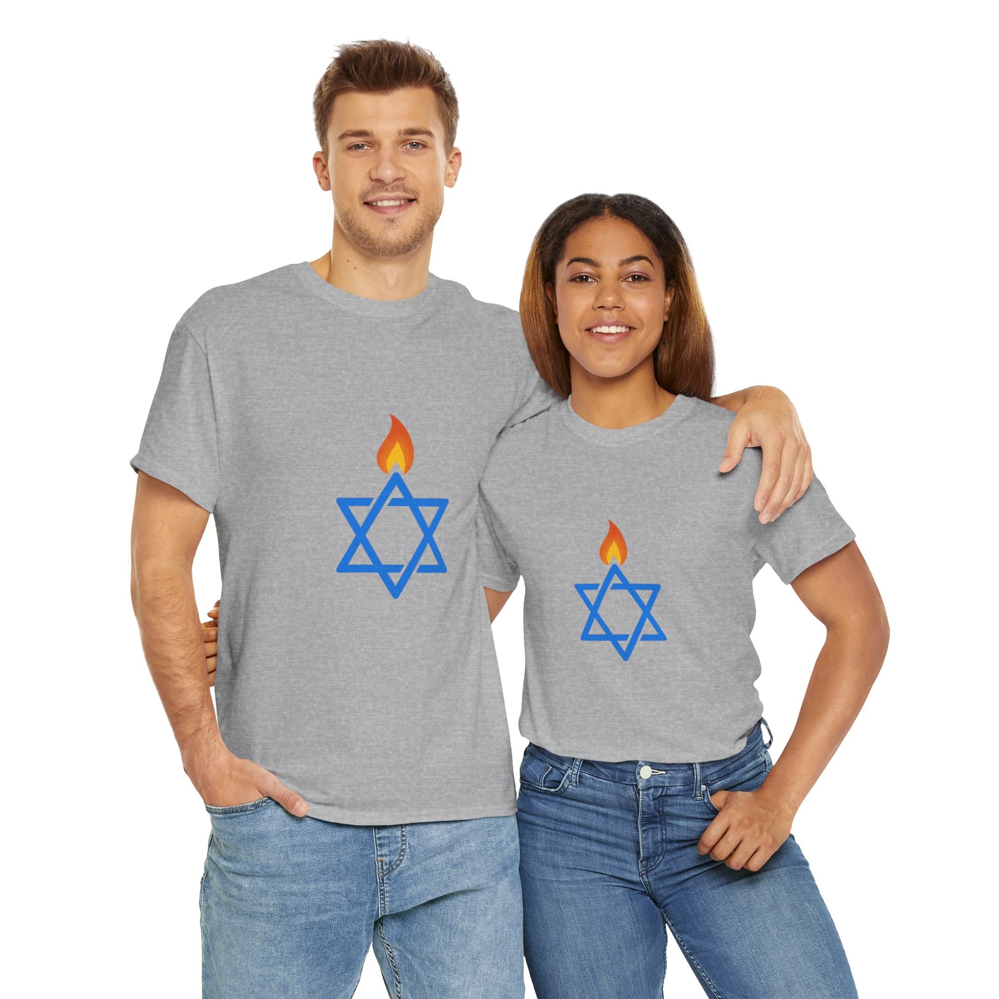 Fire Stars Of David Unisex Heavy Cotton Tee - American Zionist