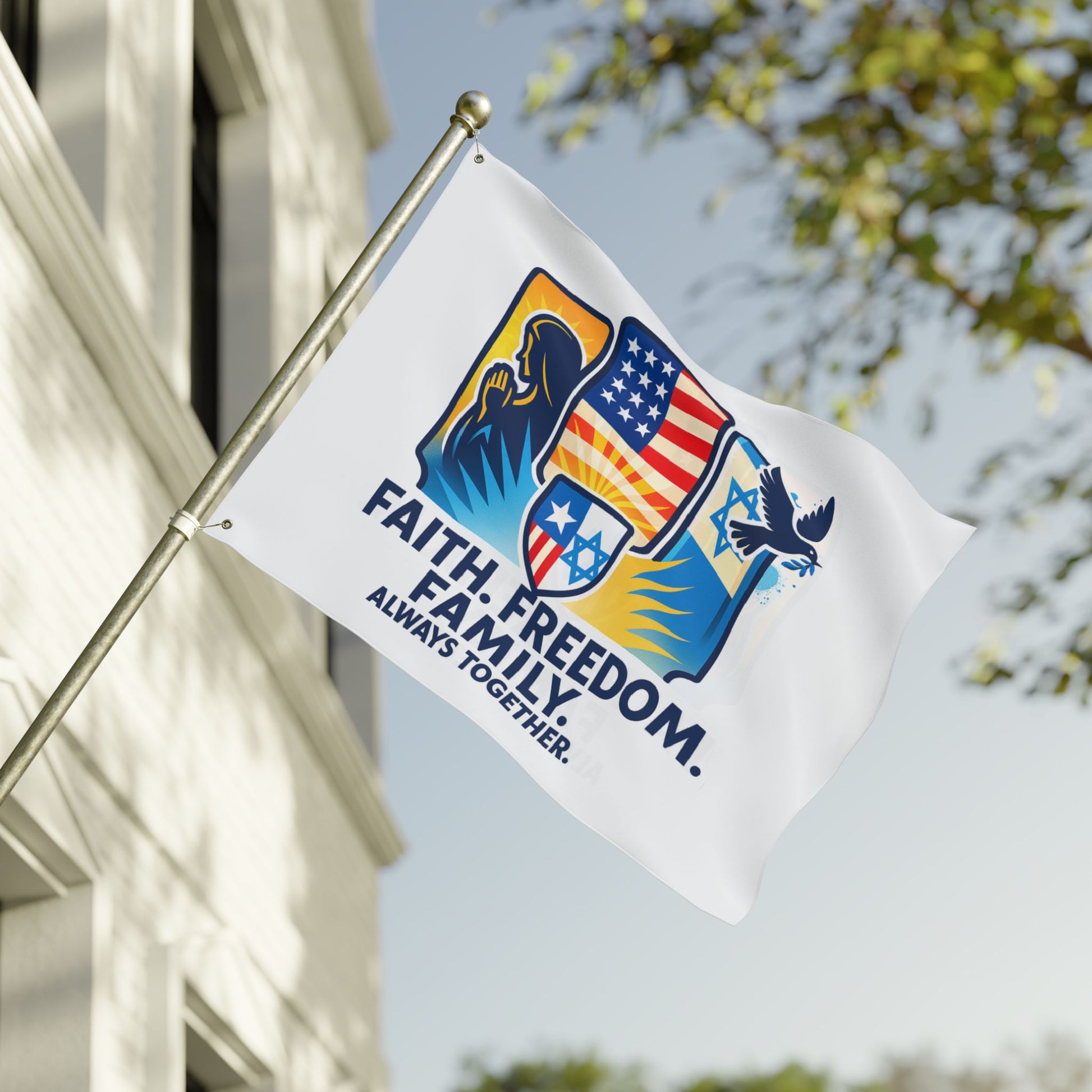 Faith, Freedom, Family Double Sided Flag - American Zionist